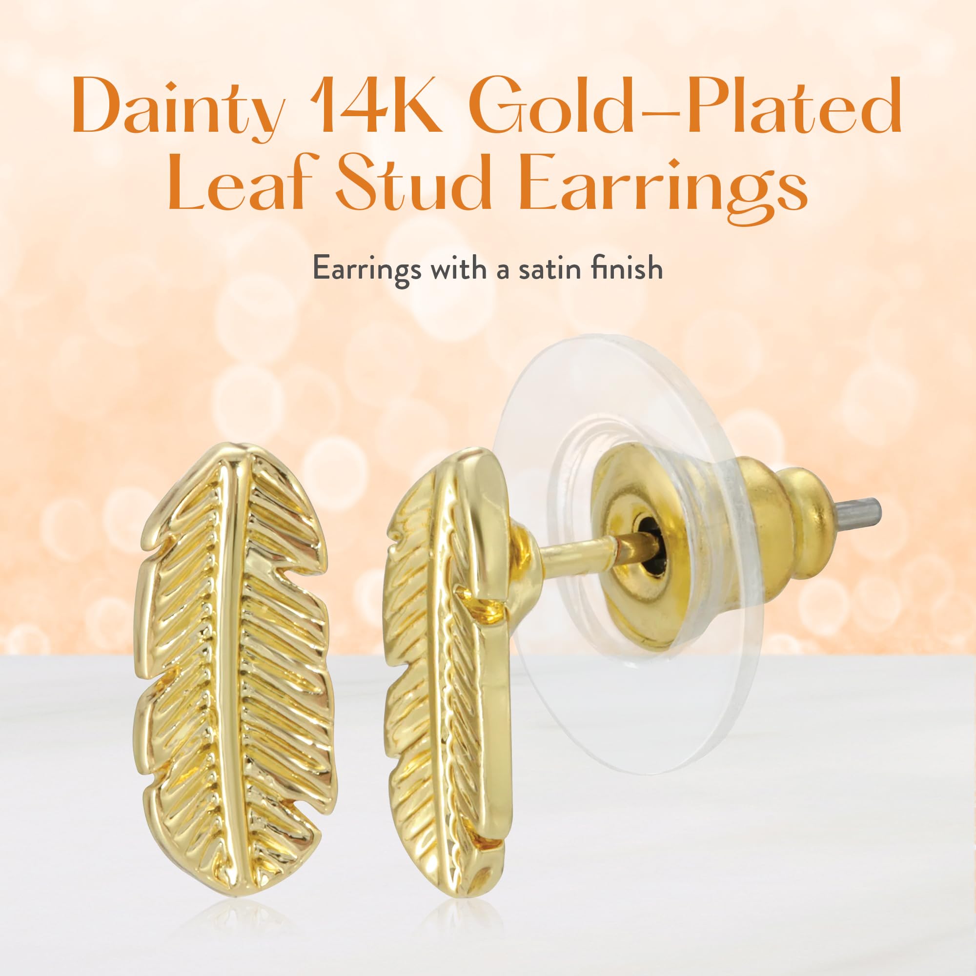 14k Gold Dipped Lucky Feather Small Stud Earrings for Women & Teens | Hypoallergenic Post Earrings with Sentimental Gift Card | Perfect for Everyday Wear, Birthdays & Special Occasions