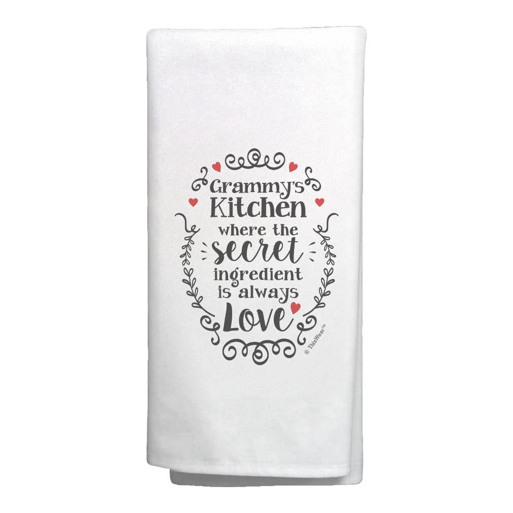 Grammy Gifts from Grandkids - The Secret Ingredient is Love Kitchen Hand Towel White - Perfect for Grandparents Day, Mother's Day & Cozy Home Decor