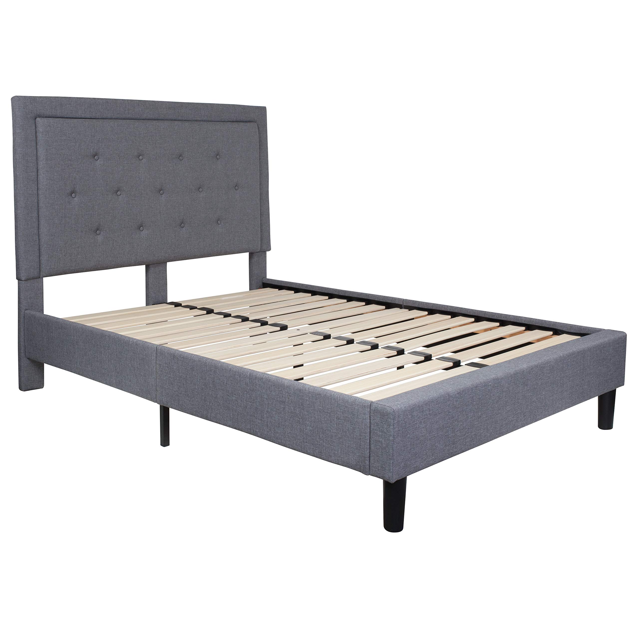 Merrick Lane Mallory Full Size Tufted Upholstered Platform Bed in Light Gray Fabric - Modern Bedroom Furniture for Small Spaces & Guest Rooms