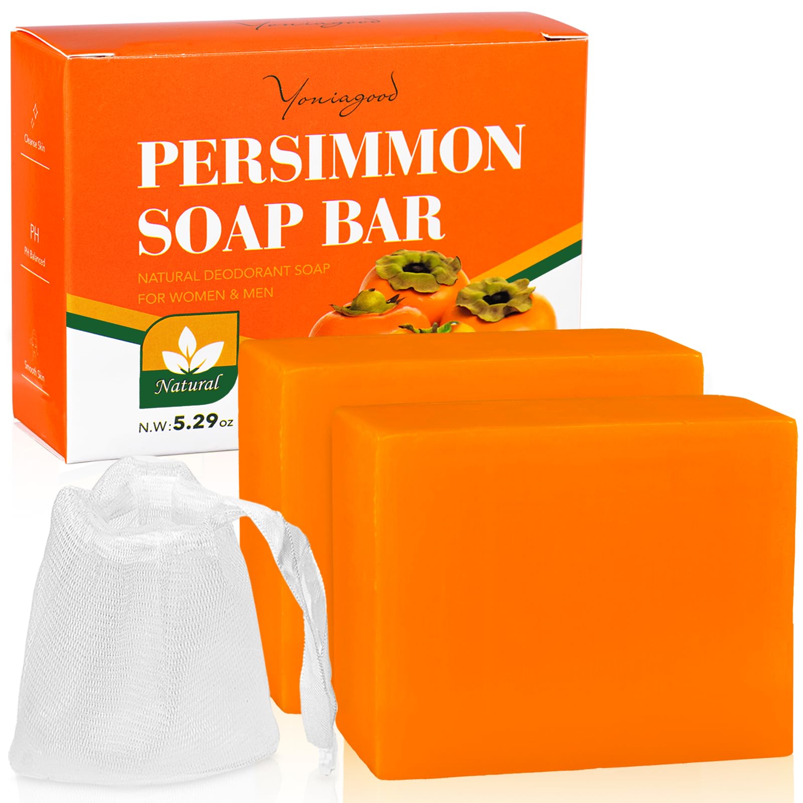 2 Pack Natural Persimmon Soap Bar for Body Odor Control - Deodorizing Handmade Soap for Men & Women - Eliminates Strong Odors & Deeply Cleanses - Ideal for Elderly Care, Gym, Travel & Daily Use