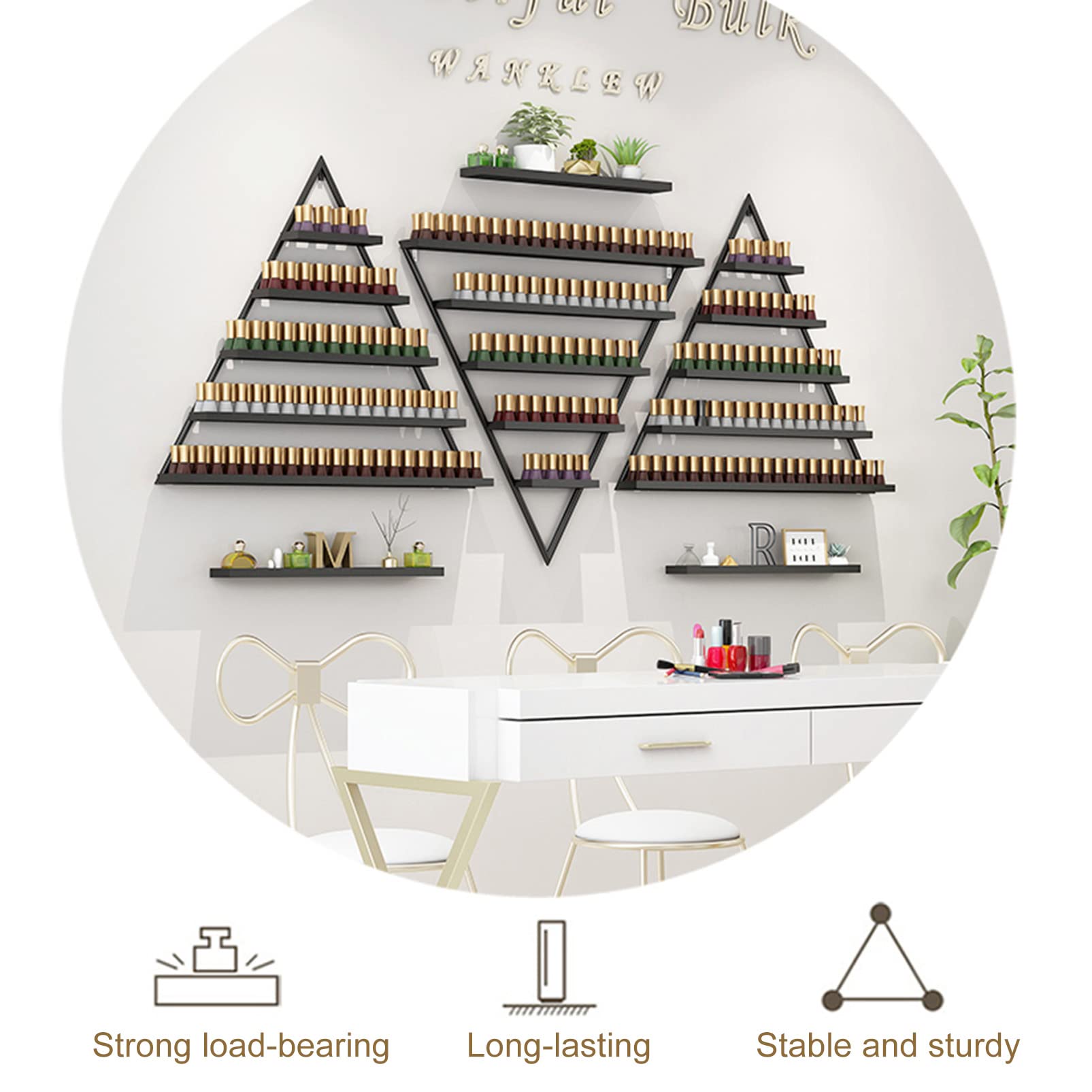 Wall Mounted Nail Polish Rack & Perfume Organizer - Triangle Metal Holder for Essential Oils, Cosmetics & Spices | Perfect for Home Salon, Spa & Business Storage | Durable Display Shelf for Bottles & Beauty Products