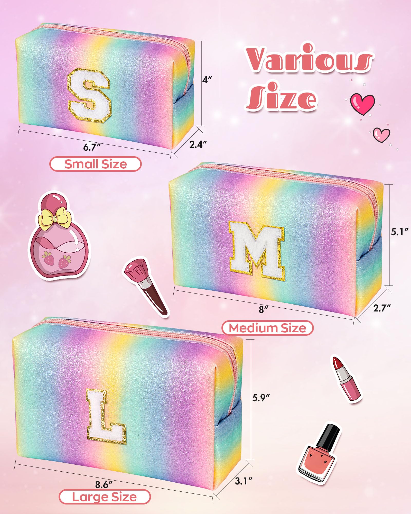 Personalized Initial Makeup Bag for Women Girls Teens - Cute Cosmetic Pouch as Birthday Gift, Easter Present for Daughter Granddaughter - Trendy Preppy Accessories for School, Travel & Daily Use (Small)