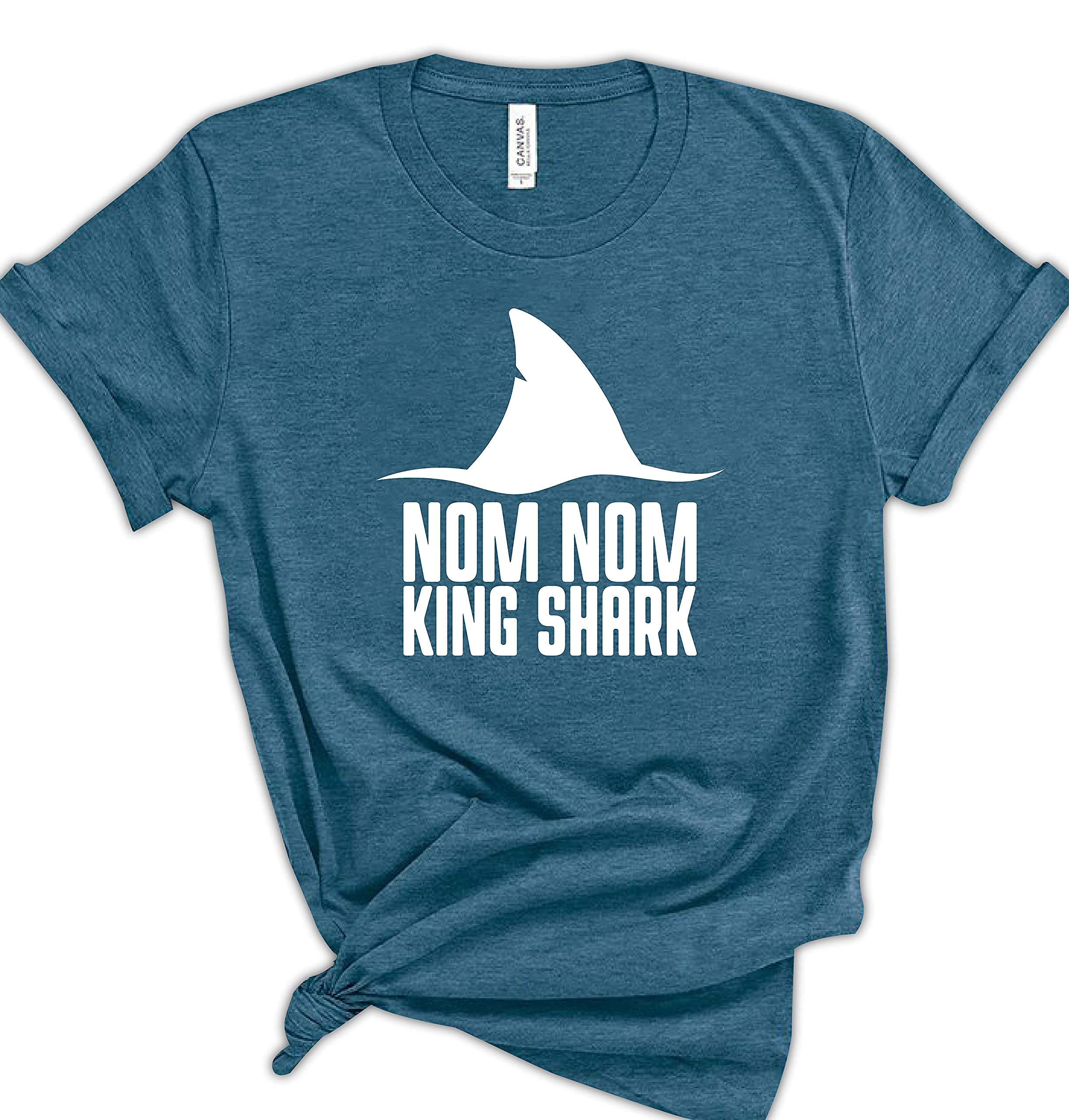 Nom Shark Graphic T-Shirts for Men & Women | Funny 'Nom Nom' Shark Tees | Casual Short Sleeve Summer Shirts | Ocean & Beach Themed Apparel for Vacation, Surfing & Outdoor Activities