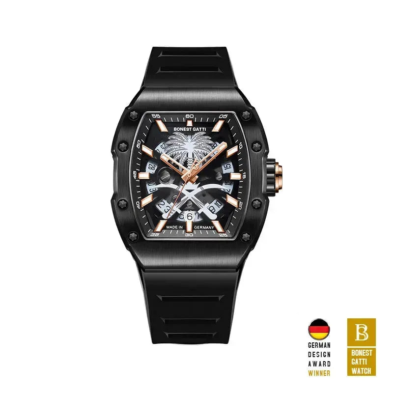 BONEST GATTI Men's Luxury Automatic Watch - German Mechanical Wristwatch with Luminous Coconut Tree Dial, Waterproof & Viton Strap - Perfect for Business, Formal Events & Everyday Wear