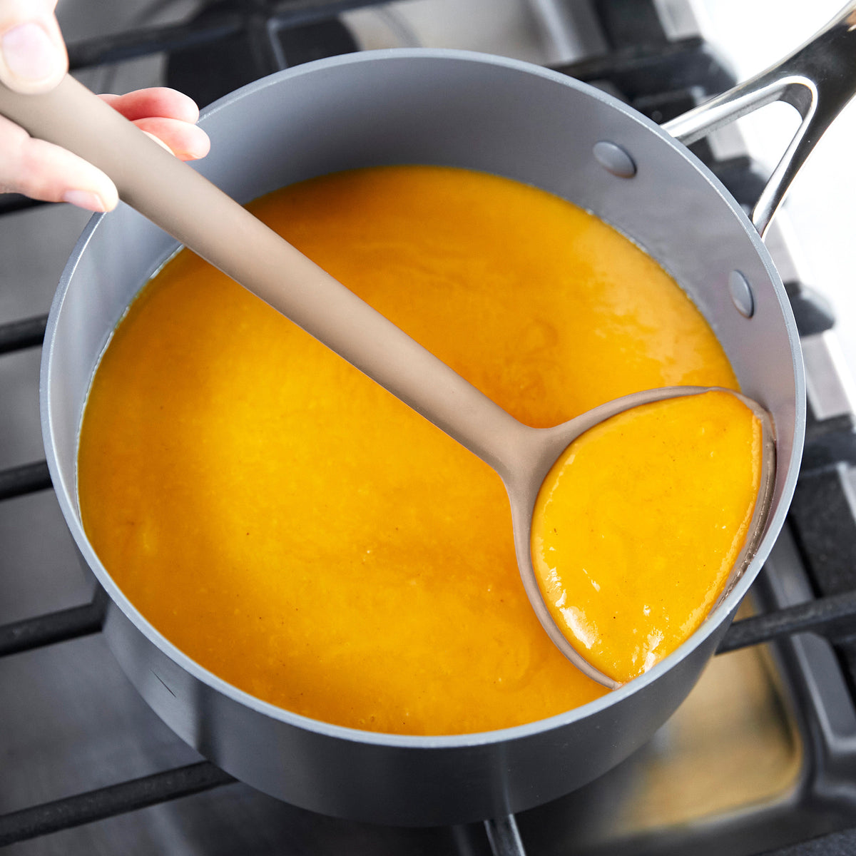 Premium Platinum Silicone Cooking Ladle - Heat-Resistant Kitchen Utensil for Soup, Sauce & Stews - BPA-Free & Non-Stick - Taupe Color - Perfect for Cooking, Baking & Serving