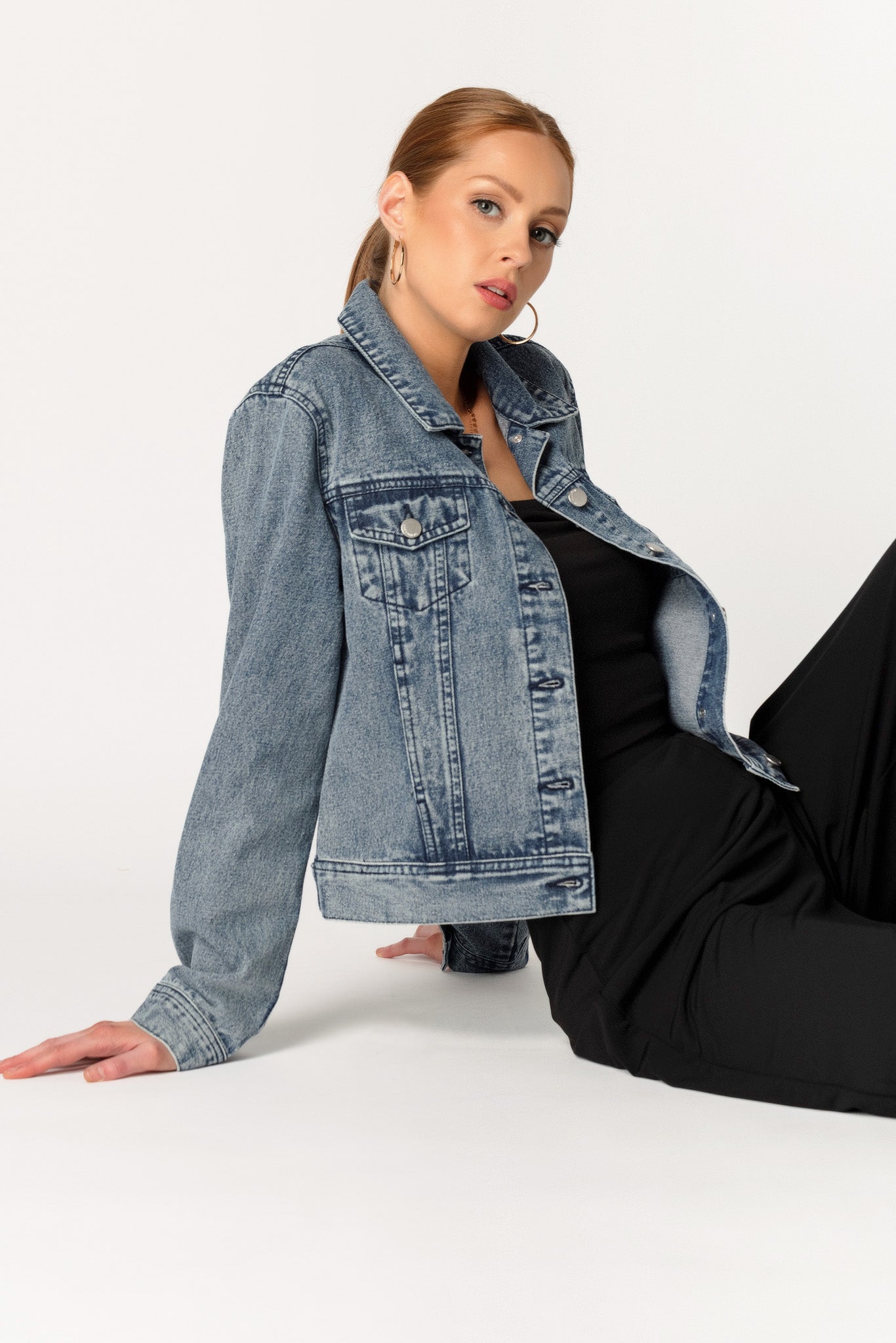 Ashley Dark Snow Wash Denim Jacket for Women - Vintage Distressed Denim Coat with Button Front & Pockets | Perfect for Casual Outfits, Fall Layering & Streetwear Fashion
