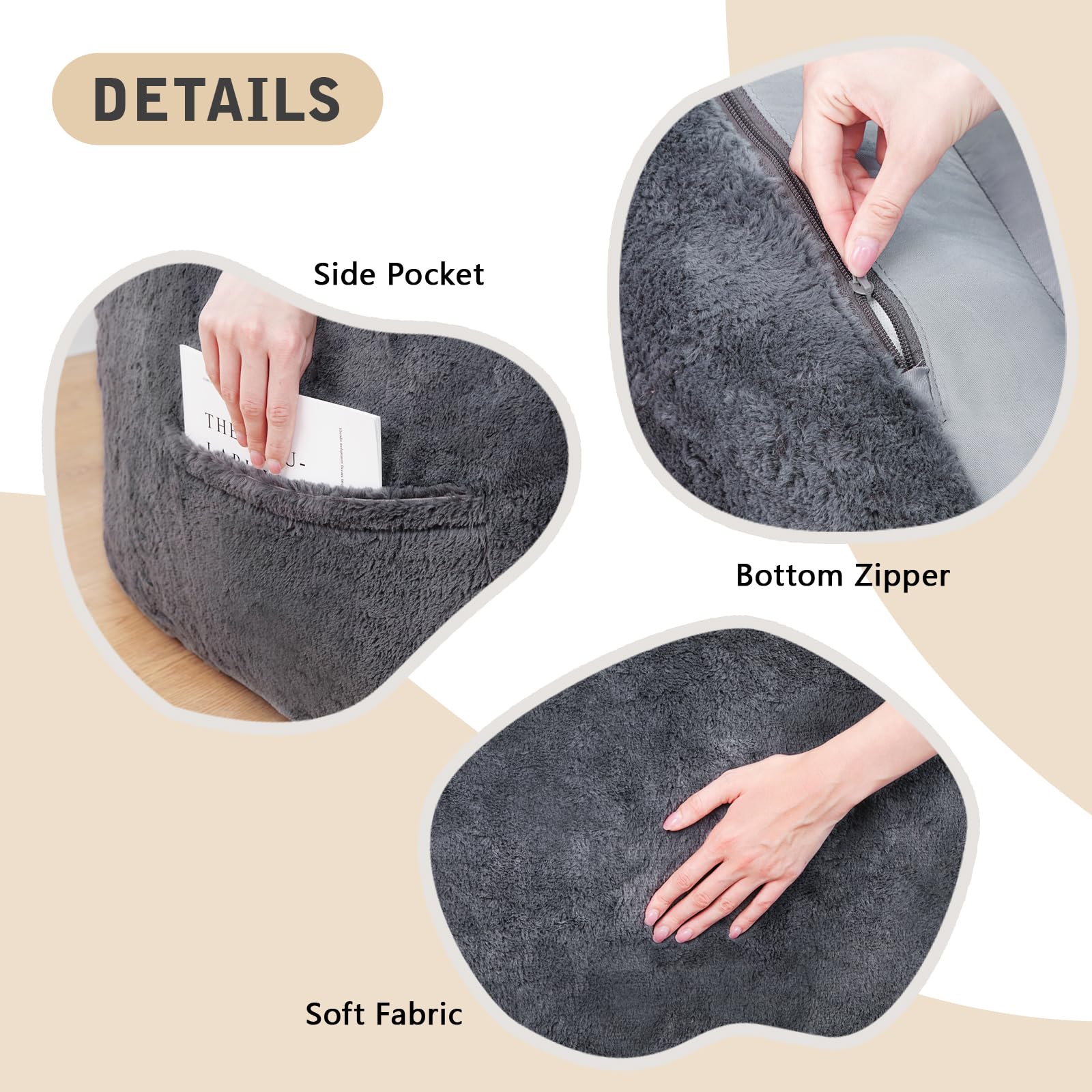 Giant Bean Bag Chair for Adults - Large Faux Fur Shell-Shaped Lounge Chair with Armrests & Filler, Oversized Accent Sofa for Living Room, Bedroom, Dorm - Perfect for Relaxing, Reading & Gaming (Gray)