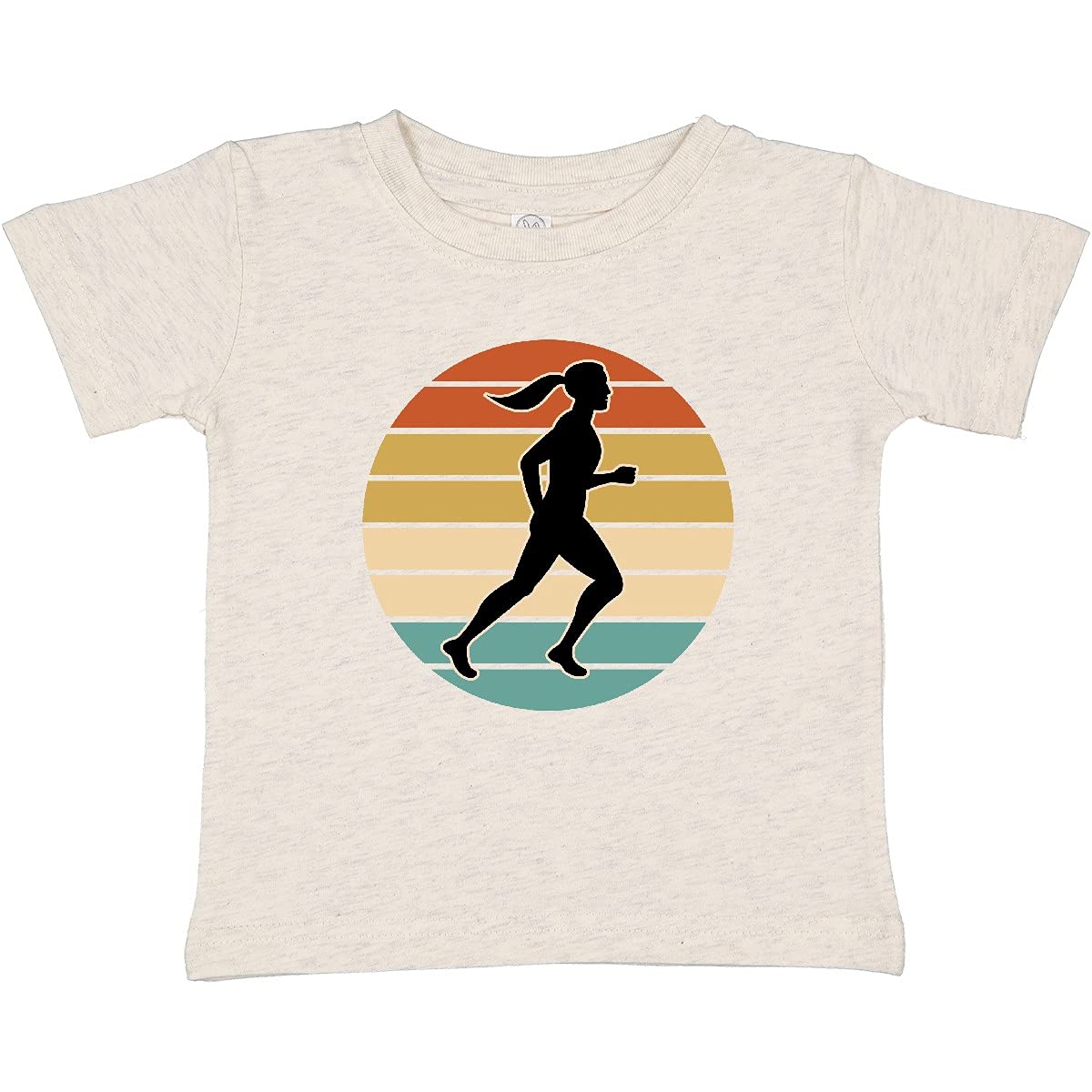 Inktastic Women's Running Retro Sunset Graphic Baby T-Shirt - Soft Cotton Tee for Jogging, Gym Workouts & Casual Wear