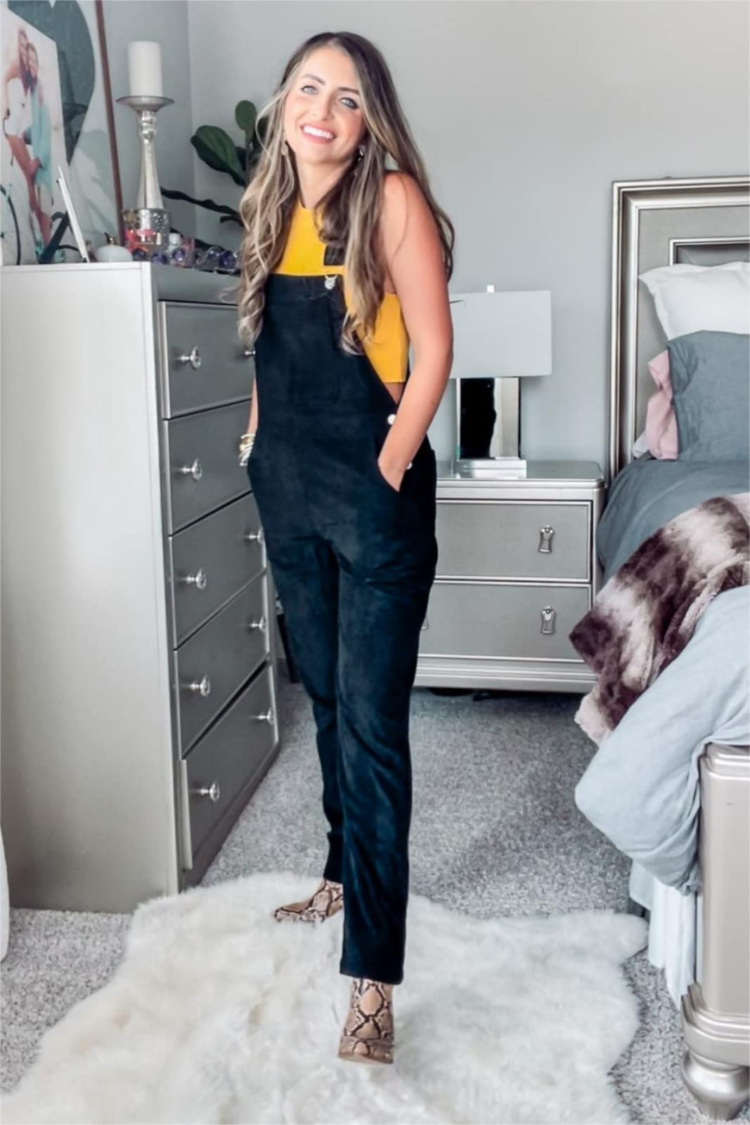 LookbookStore Women's Corduroy Overalls - Adjustable Straps Fashion Jumpsuit with Pockets | Casual Outfit for Fall, Workwear & Street Style