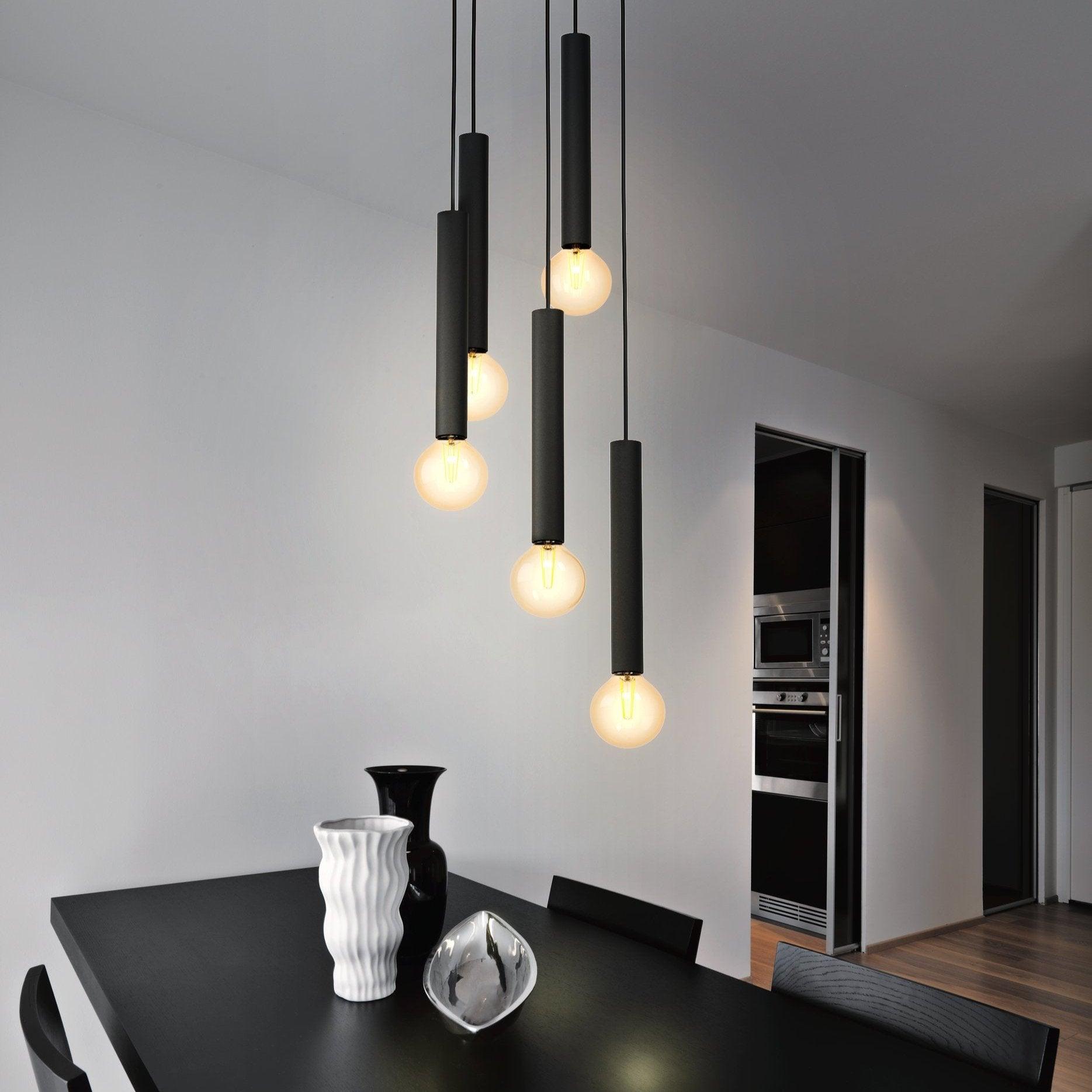 Eglo Cortenova Black Metal 5-Light Ceiling Pendant Light Fixture - Modern Industrial Lighting for Dining Room, Kitchen Island or Entryway