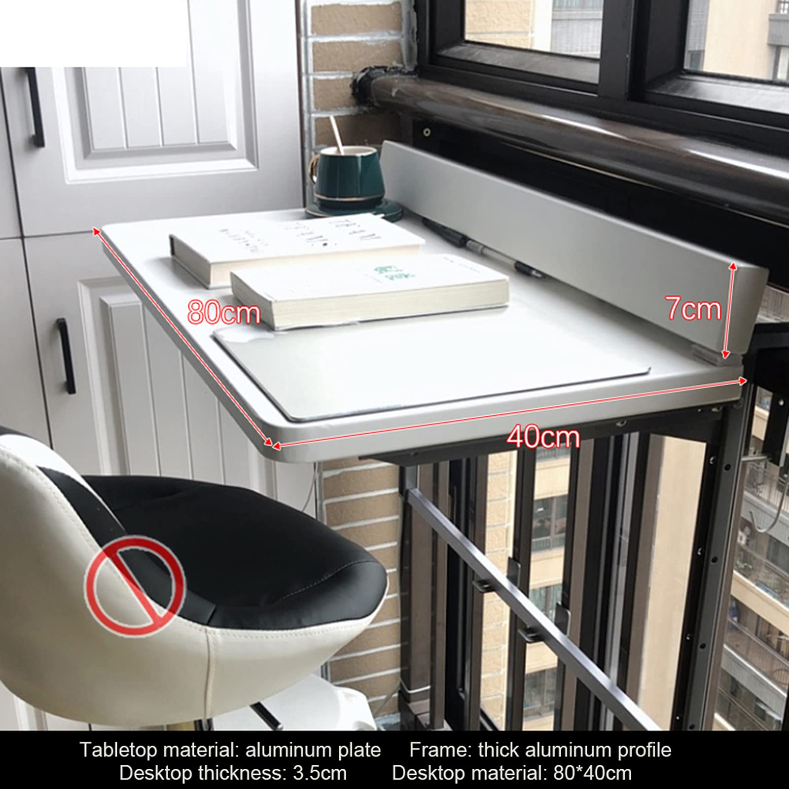 Outdoor Folding Wall Mounted Table - Adjustable Height Patio Balcony Hanging Railing Table - Space Saving White Dining Bar Laptop Desk (80x40cm/31.5x15.7in) - Perfect for Small Spaces, Apartments, Gardens & Outdoor Dining