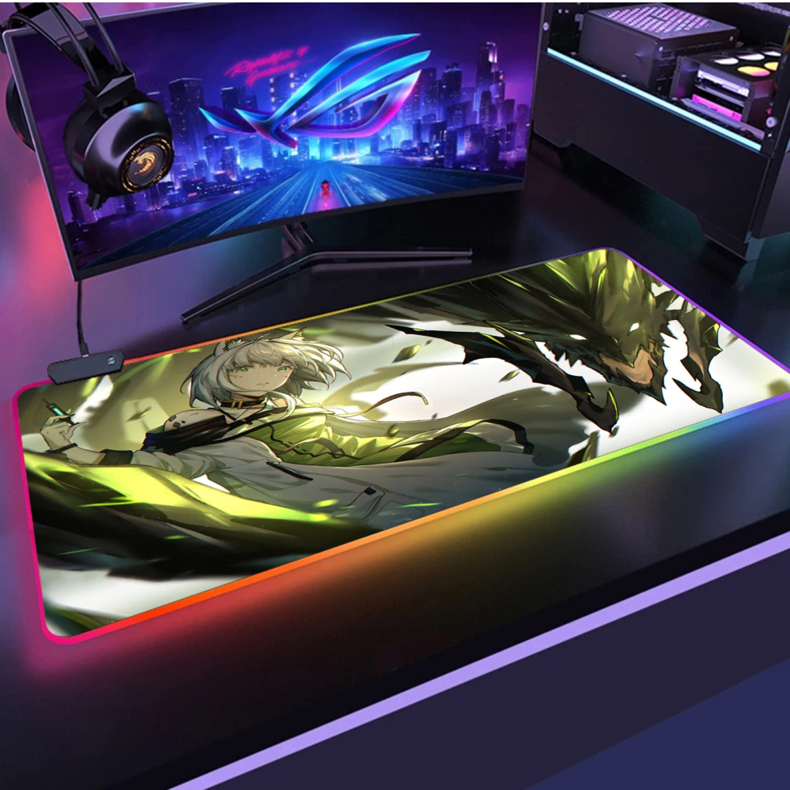 Anime Kal'Tsit RGB Gaming Mouse Pad with 14 Lighting Modes - Non-Slip Rubber Base, 19.7x39.3 Inch Large Mouse Mat for PC, Laptop, Gaming Setup - Perfect for Esports, Office Work & Home Computer Use