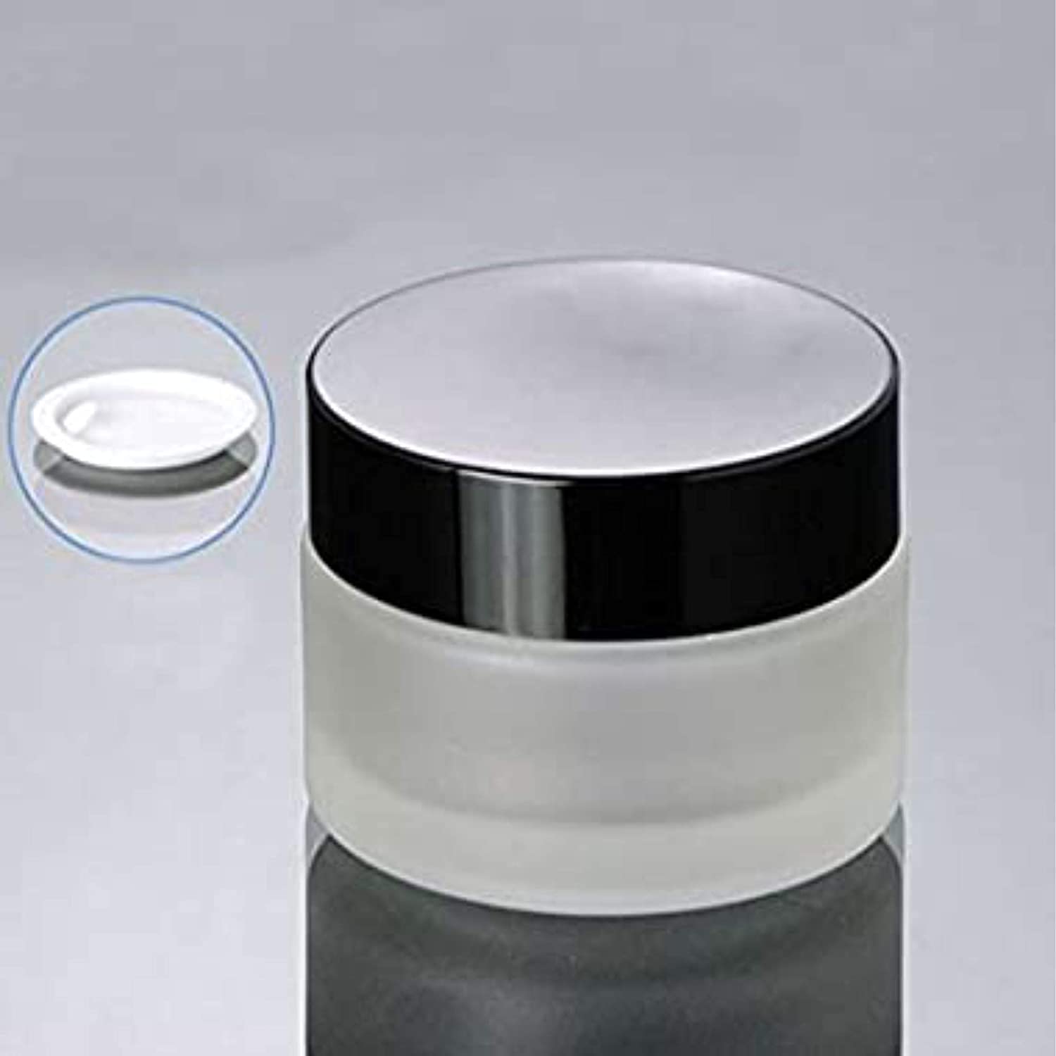 DINEMART 2-Pack 50g Frosted Glass Jars with Black Caps & White Inner Lids - 100% Leakproof Refillable Containers for Cosmetics, Cream, Lip Balm, DIY Skincare, Beeswax - Perfect for Home Beauty Organizers & Travel Toiletry Kits