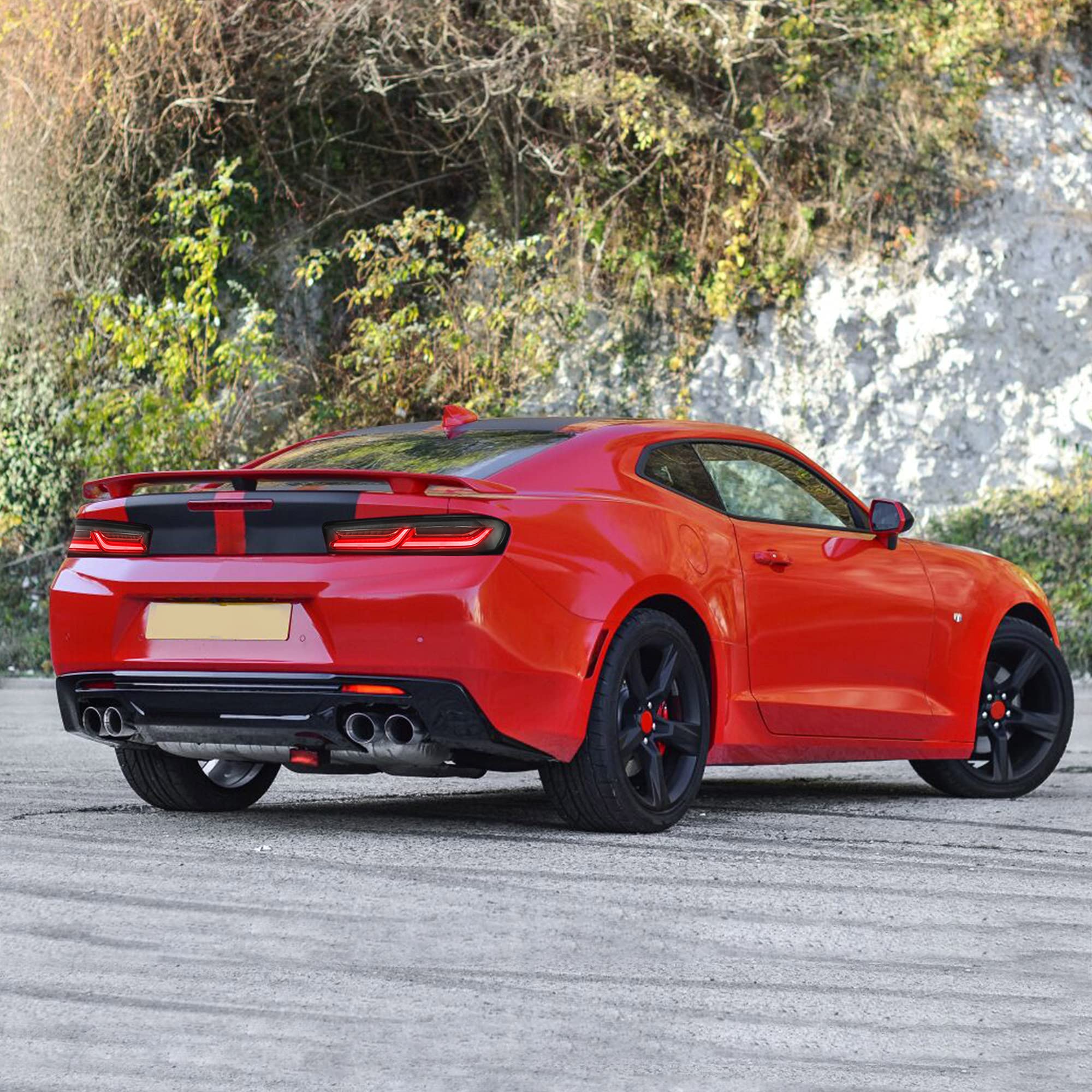 VLAND LED Tail Lights for Chevrolet Camaro 2016-2018 - Red Sequential Turn Signal, Smoke Clear Lens (US Plug) - Left & Right Rear Light Assembly - Perfect for Night Driving & Car Customization