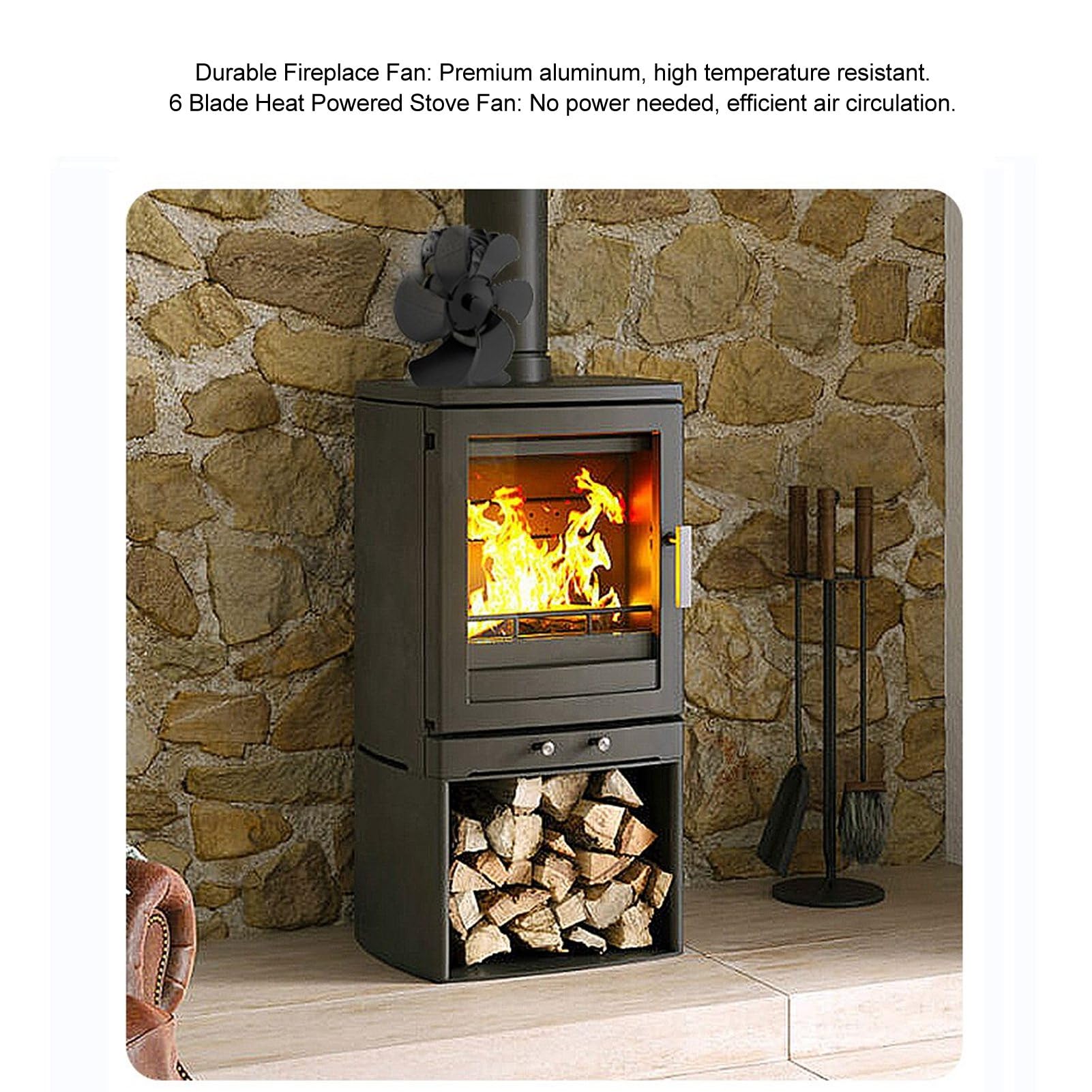 Wood Stove Fan Heat Powered - Ultra Quiet 6 Blade Non-Electric Fireplace Fan, Eco-Friendly Mini Aluminum Stove Top Thermal Fan for Wood Burning Stoves & Gas Fireplaces - Perfect for Home Heating, Cabin Warmth & Energy Efficiency