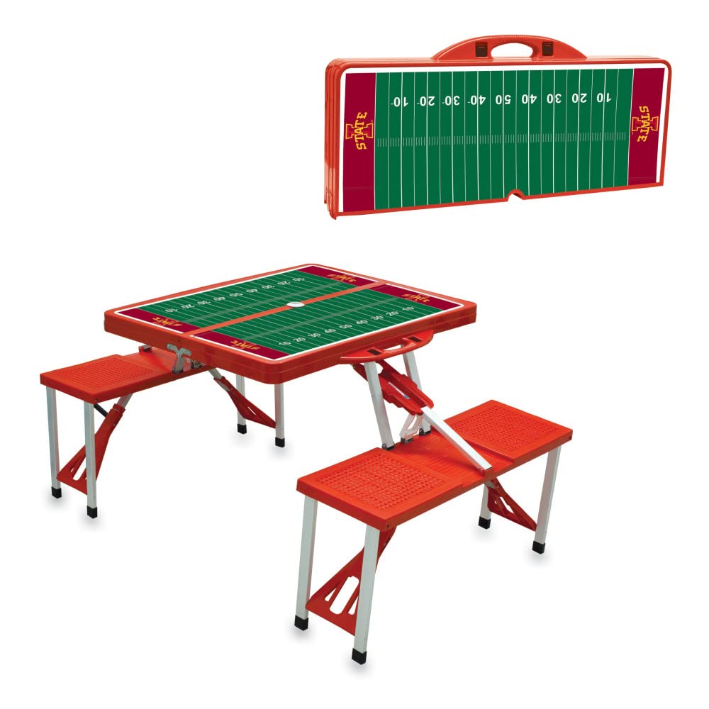PICNIC TIME NCAA Iowa State Cyclones Football Field Folding Picnic Table - Portable Camping Table with Umbrella Hole for Outdoor, Tailgating & Backyard Parties (Red)