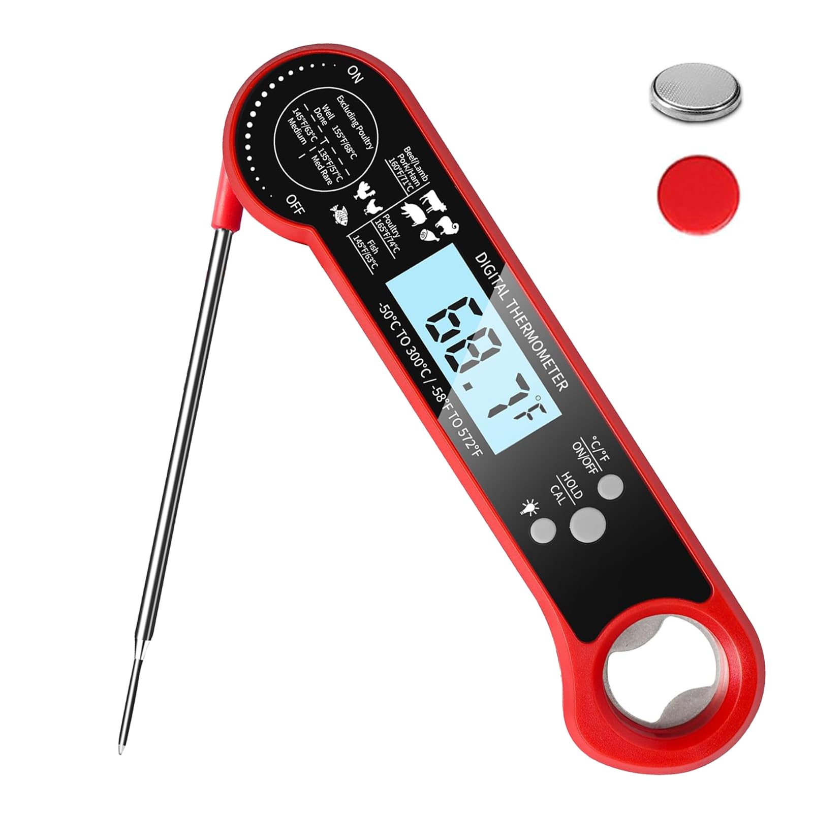Digital Meat Thermometer for Cooking - Instant Read Food Thermometer with Waterproof Design, Auto-Rotating Backlit Display & Foldable Probe | Perfect for Grilling, BBQ, Air Fryer & Kitchen Use
