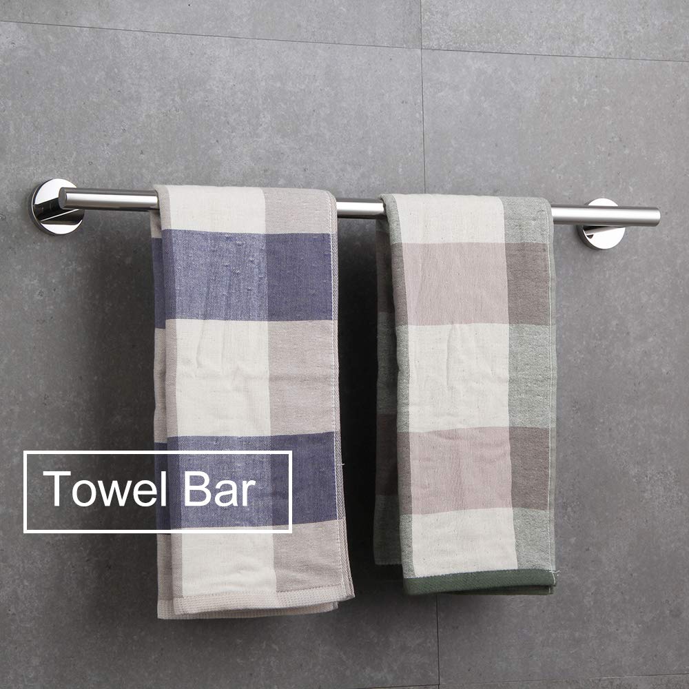BEIGEEWY 24-Inch Stainless Steel Towel Bar - SUS 304 Wall Mounted Bathroom Towel Holder with Polished Finish - Modern Bathroom Accessories for Shower, Spa & Home Decor
