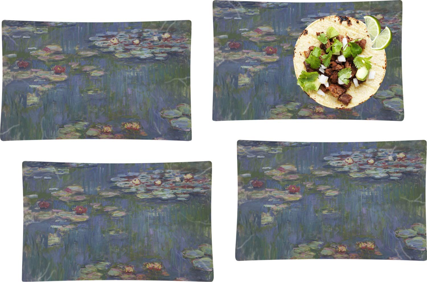 Claude Monet Water Lilies Set of 4 Glass Rectangular Plates - Elegant Lunch & Dinner Plates for Home Dining, Party Serving, and Art Lovers Collection