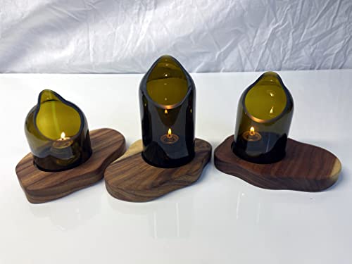 Tranquil Amber Wine Bottle Candle Holder Set - Handmade Glass Candle Art for Home Decor, Wedding Centerpieces & Romantic Gift Ideas
