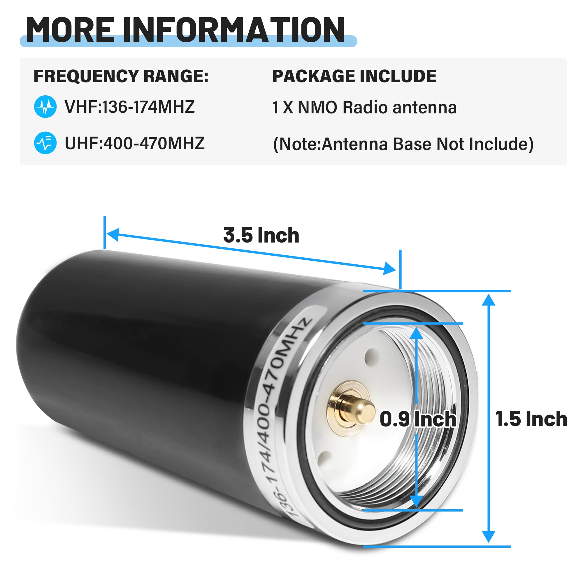 Anina (2-Pack) 3DB Gain GMRS Antenna with NMO Mount - Dual-Band UHF VHF 136-174MHz & 400-470MHz - 3.5