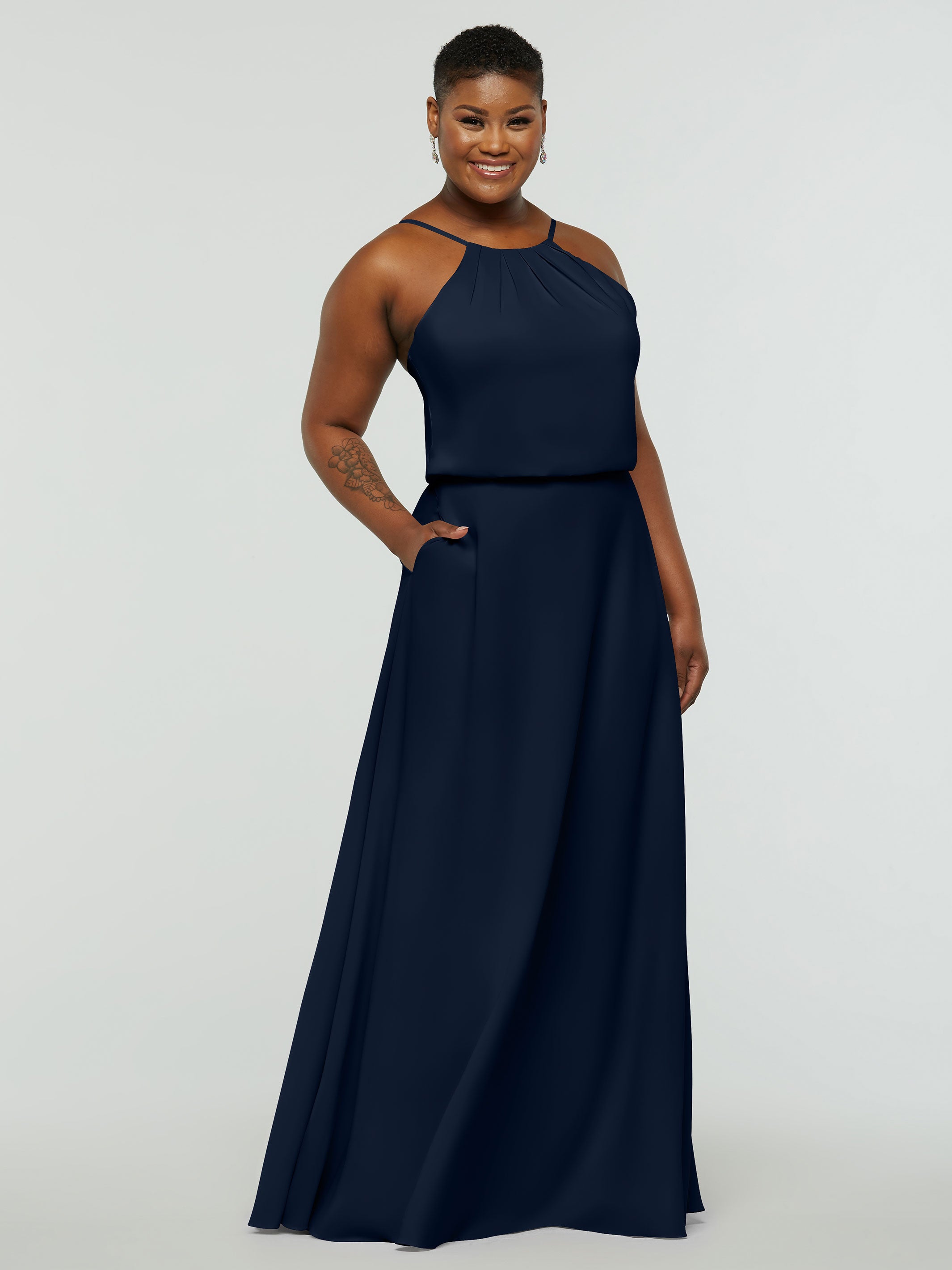 Elegant 83015 Stretch Chiffon A-Line Bridesmaid Dress with Halter Neckline - Perfect for Weddings, Formal Events & Special Occasions