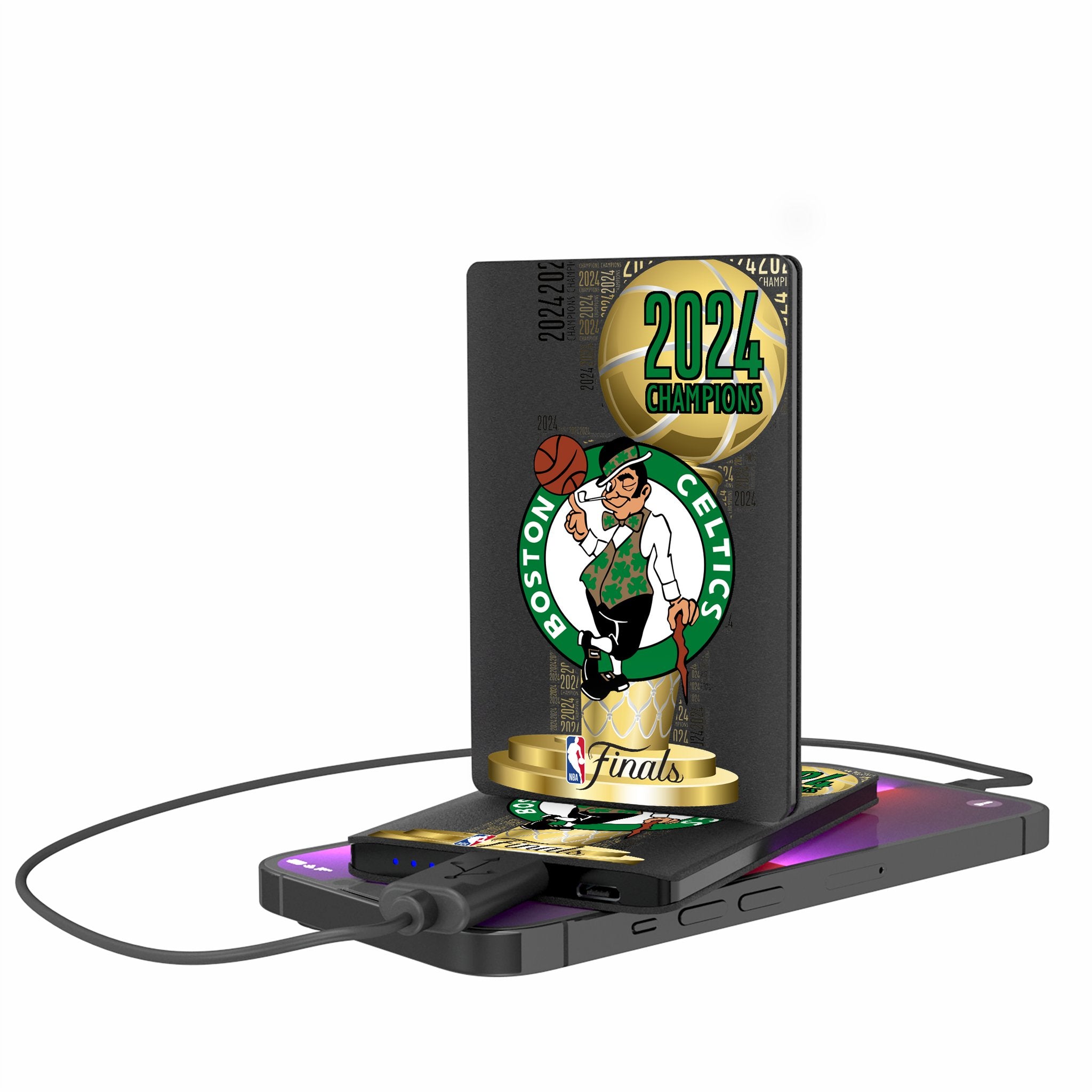 Boston Celtics 2024 NBA Champions 2500mAh Portable Power Bank - Slim Credit Card Sized Portable Charger for iPhone, Android - Perfect for Travel, Work & Game Day Outfits