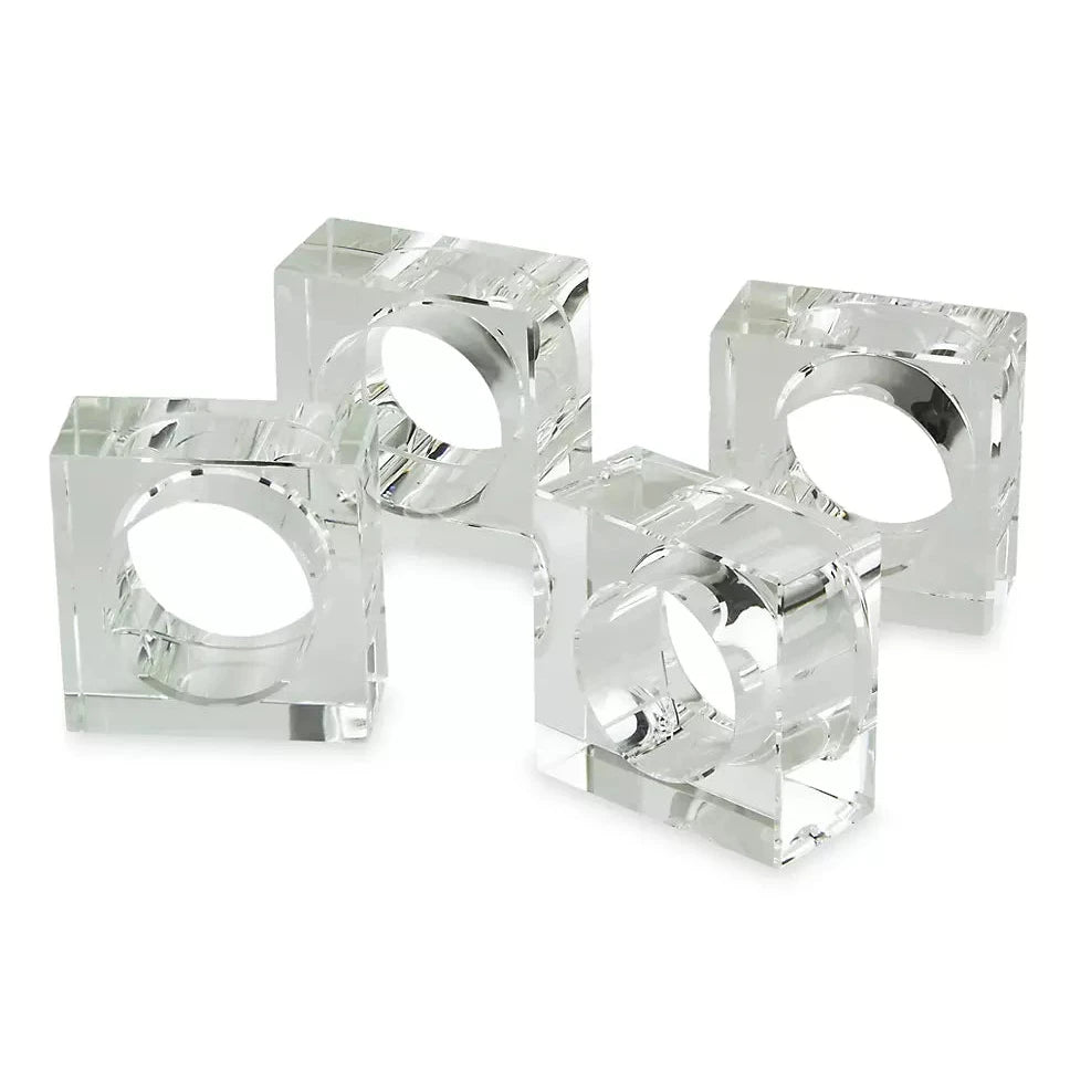 Elegant Clear Crystal Napkin Rings Set of 4 - Premium Tableware for Weddings, Dinner Parties & Holiday Decor