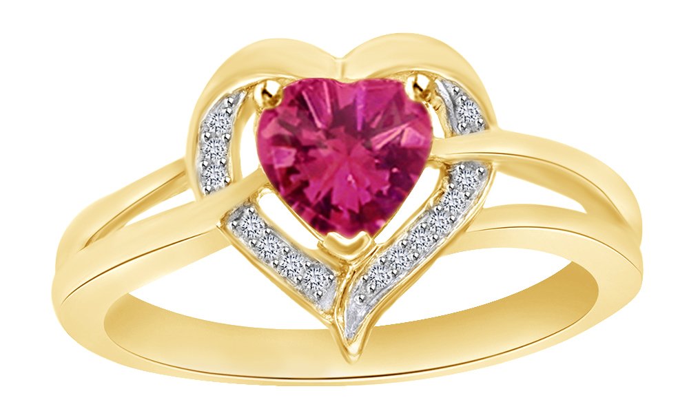 14K Gold Over Sterling Silver Simulated Pink Sapphire & Diamond Heart Ring - Elegant Solitaire Jewelry for Valentine's Day, Anniversary & Romantic Gifts