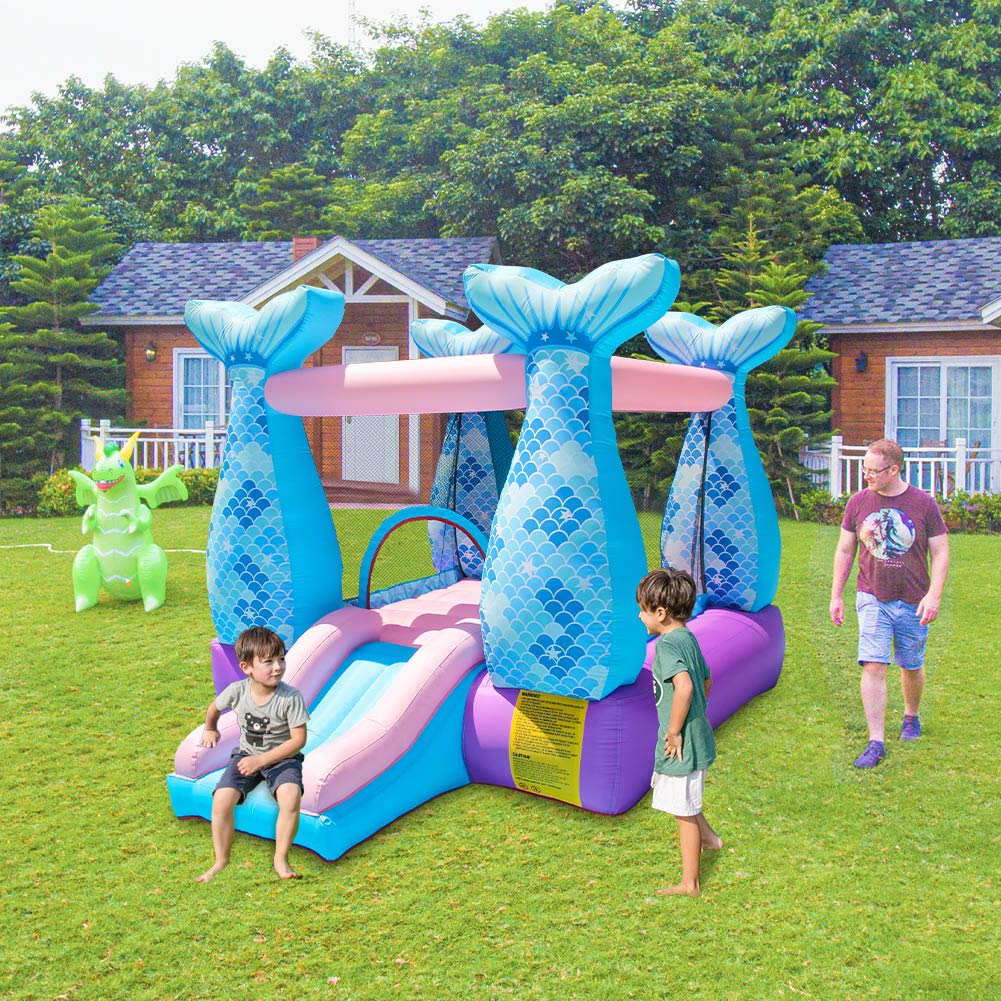 **Doctor Dolphin Bounce House Inflatable Mermaid Bouncy Castle with Air Blower for Kids - Outdoor Birthday Party, Backyard Play, Summer Water Fun**
