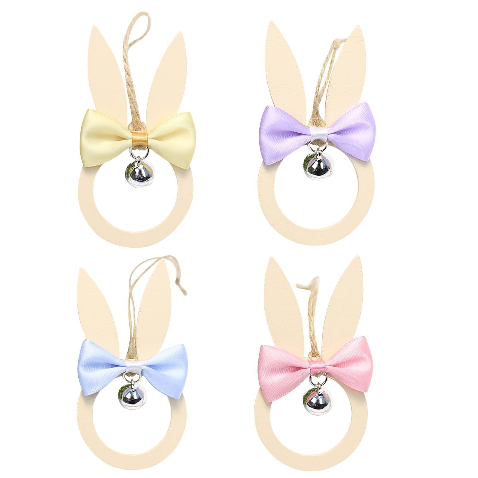 GONEBIN Easter Bunny Wooden Ornaments - Handcrafted Easter Rabbit Hanging Pendants with Bells for Easter Tree Decorations - Perfect for Easter Party, Spring Home Decor & Gift Giving
