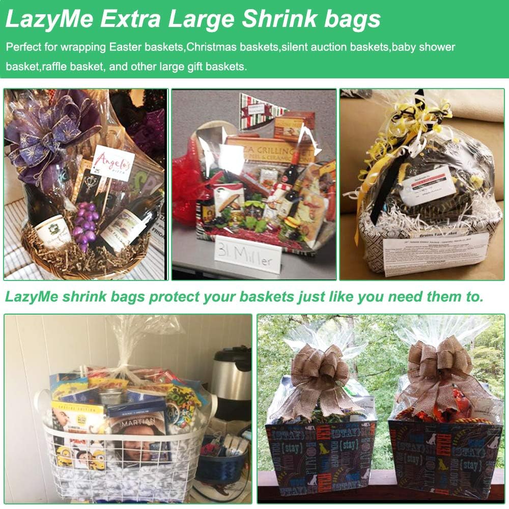 Extra Large 35x44 Inch Shrink Wrap Bags (5 Pack) - Jumbo Cellophane Gift Basket Wrapping for Presents, Food Packaging & Party Favors - Perfect for Holidays, Weddings & Corporate Gifts