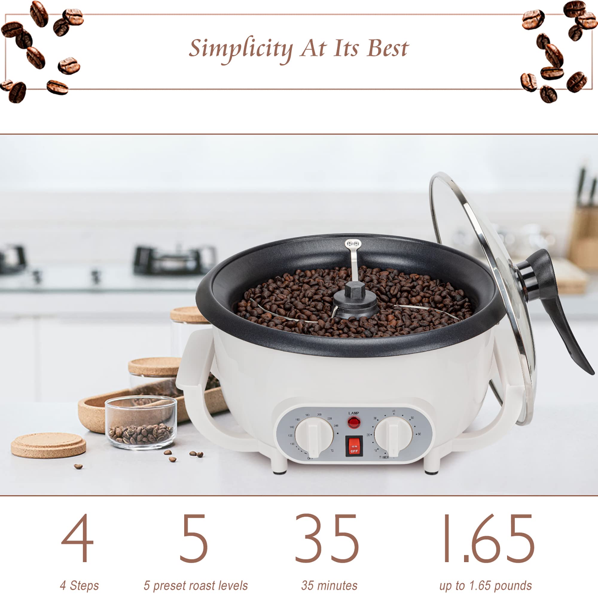 110V Home Coffee Roaster Machine with Timer - Large Batch Coffee Bean Roaster for Beginners | Perfect for Roasting Coffee Beans, Nuts, Peanuts & Chestnuts at Home