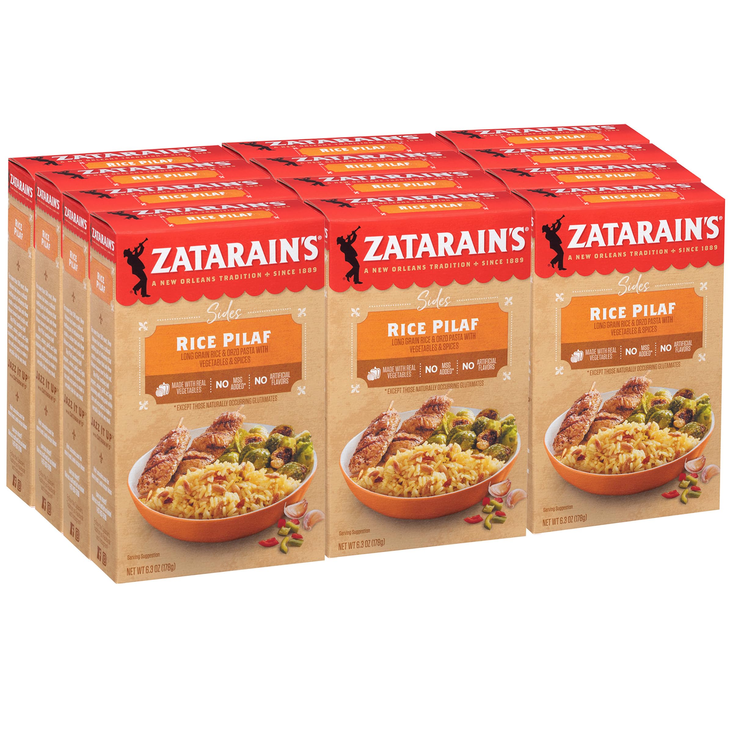 Zatarain's Rice Pilaf Mix - 6.3 oz Pack of 12 | Authentic New Orleans Style | Perfect for Family Dinners, Meal Prep & Cajun Cuisine