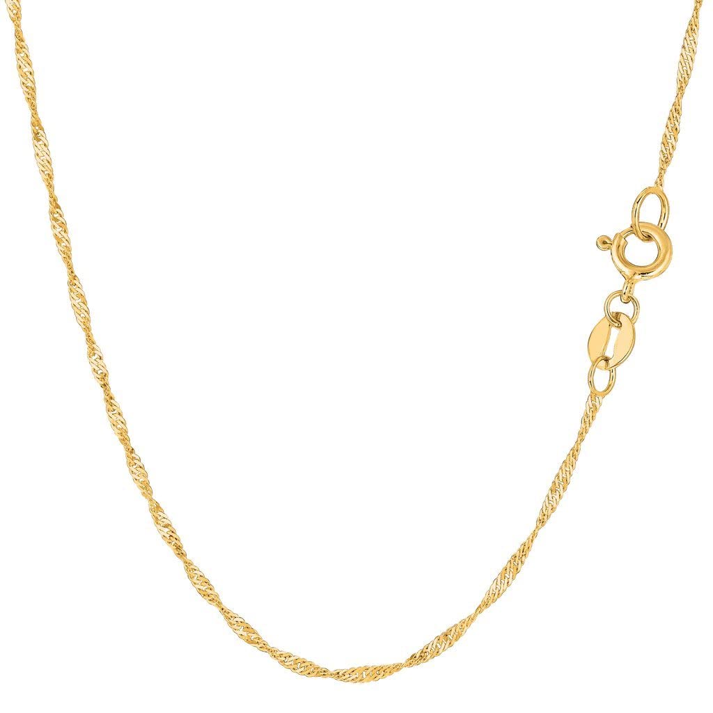 10K Yellow or White Gold 1.5mm Diamond-Cut Singapore Chain Necklace for Women - Classic Pendant Chain with Spring Ring Clasp (7