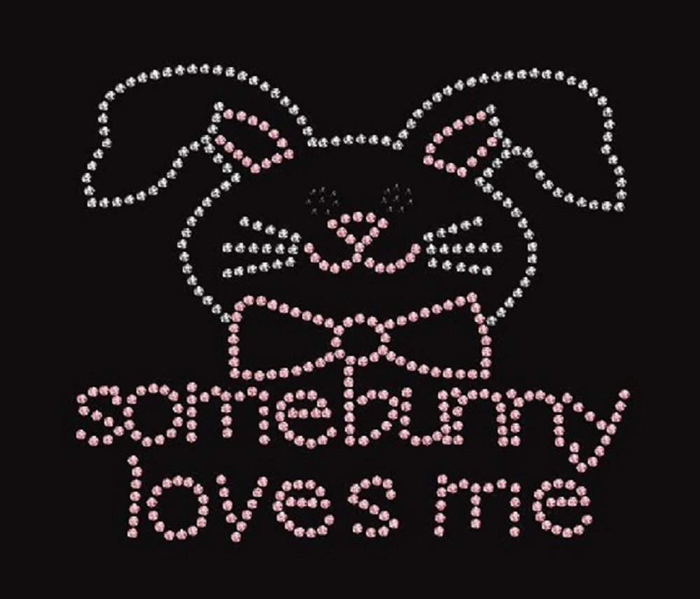 Somebunny Love Me Rhinestone Iron-On Transfer for T-Shirts & DIY Crafts - Cute Bunny Design for Valentine's Day Gifts & Apparel Decoration