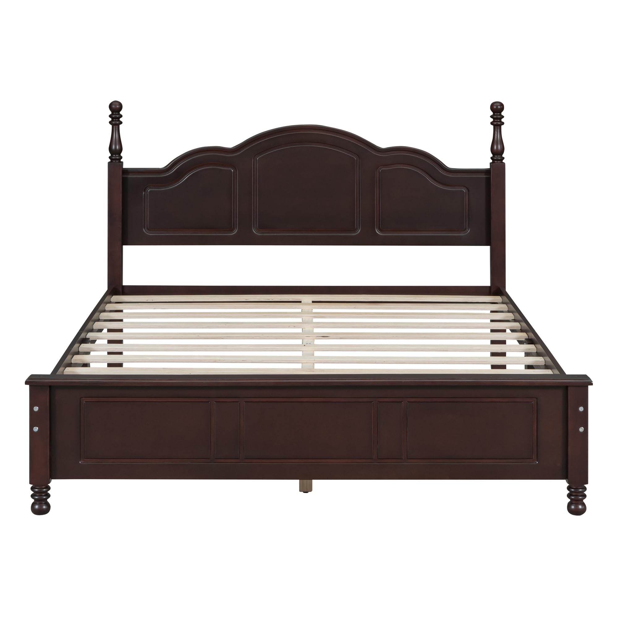Merax Dark Walnut Modern Farmhouse Wood Queen Bed Frame Set with 2 Storage Nightstands - Easy Assembly Bedroom Furniture for Master Suite & Guest Room