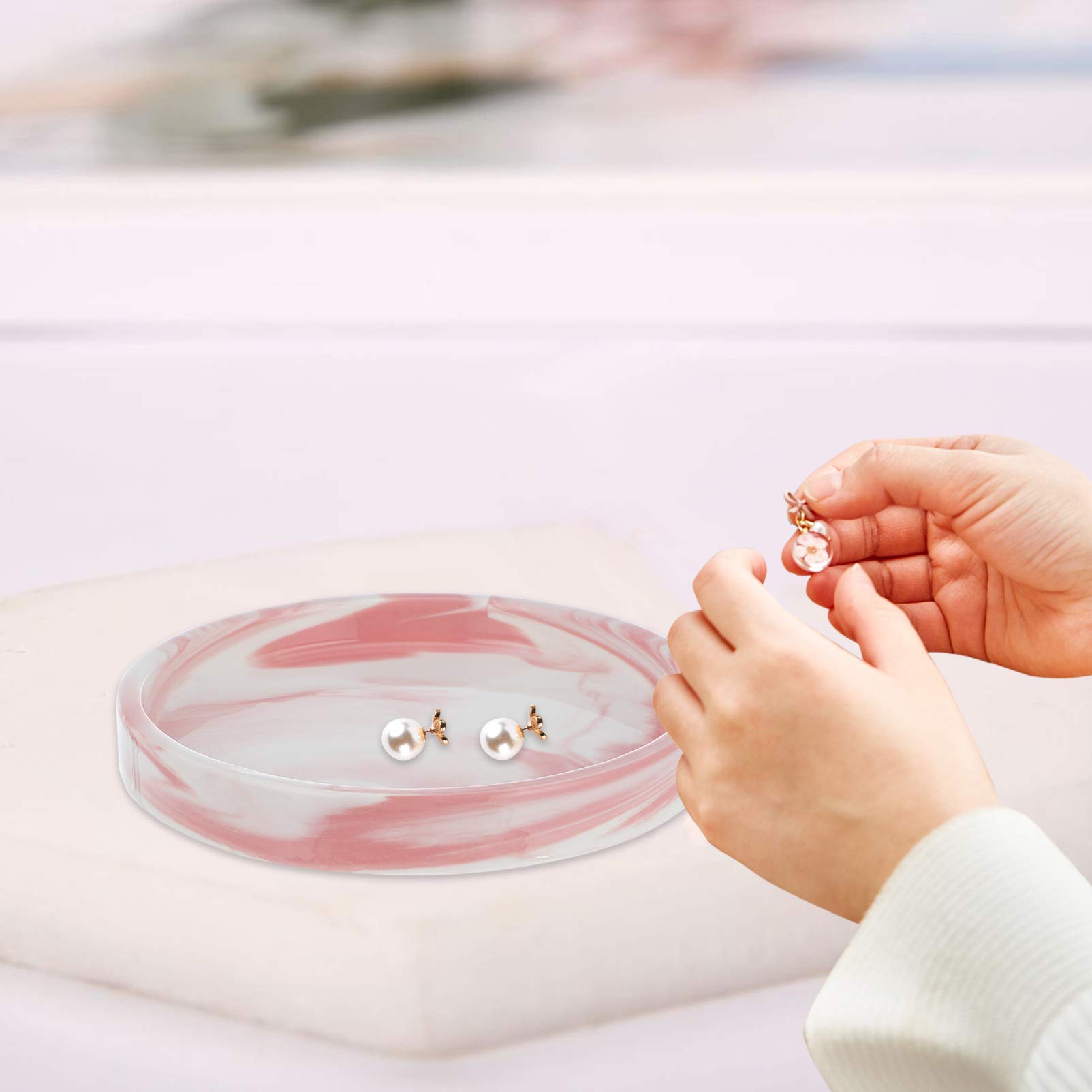 Elegant Marble Ceramic Ring Dish & Jewelry Tray Holder - Home Decor Organizer for Rings, Keys, Makeup | Perfect for Vanity Dresser, Bedroom Decor, Wedding Gifts & Candle Display