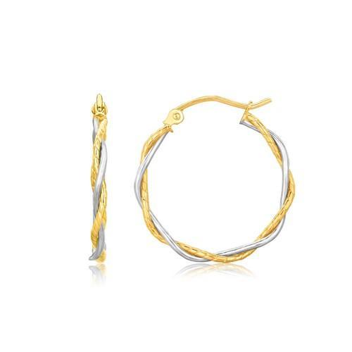 14K Two-Tone Gold Twisted Hoop Earrings - 1 Inch Diameter Dainty Everyday Jewelry for Women - Perfect for Work, Date Night & Special Occasions