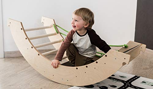 Montessori Triangle Climber for Toddlers - Foldable Wooden Playhouse Gym with Slide - Indoor & Outdoor Kids Activity Toy for Playroom, Backyard, Daycare