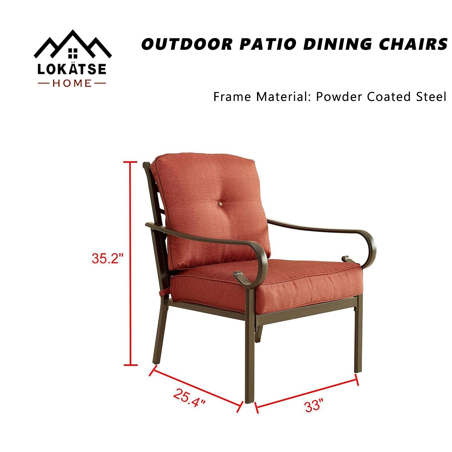 LOKATSE HOME Outdoor Patio Dining Set - 2 Metal Chairs with Cushions in Red | Weather-Resistant Conversation Furniture for Garden, Backyard & Poolside Relaxation