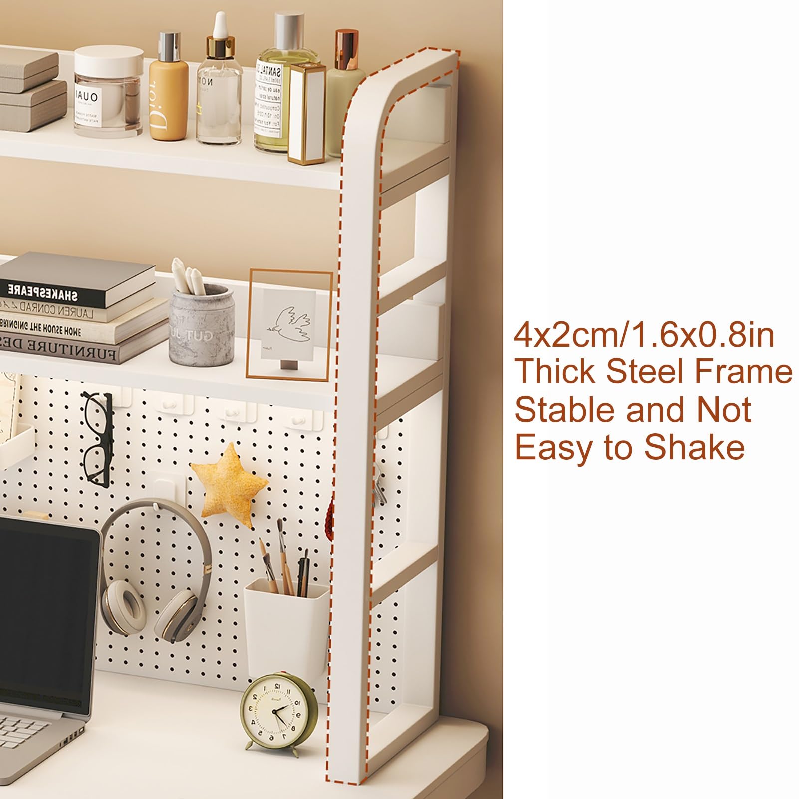 White Metal Peg Board with Hooks - 2 Layer 29 Inch Wall Mount Organizer for Desk, Office, Kitchen & Bedroom Storage | Perfect for Tools, Utensils & Office Supplies Organization