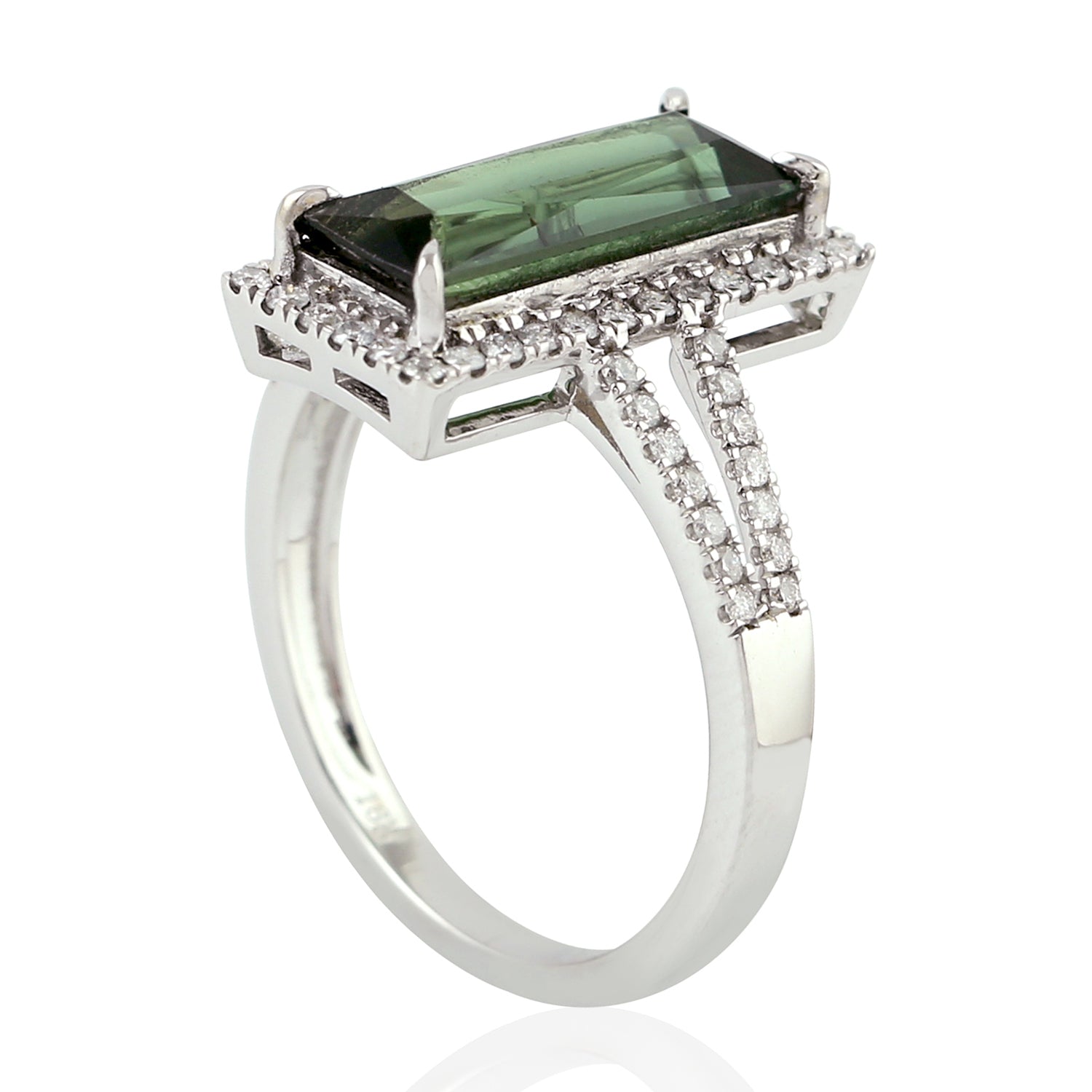 18K White Gold Baguette Cut Tourmaline & Diamond Cocktail Ring for Women | Elegant Statement Jewelry for Parties, Weddings & Special Occasions