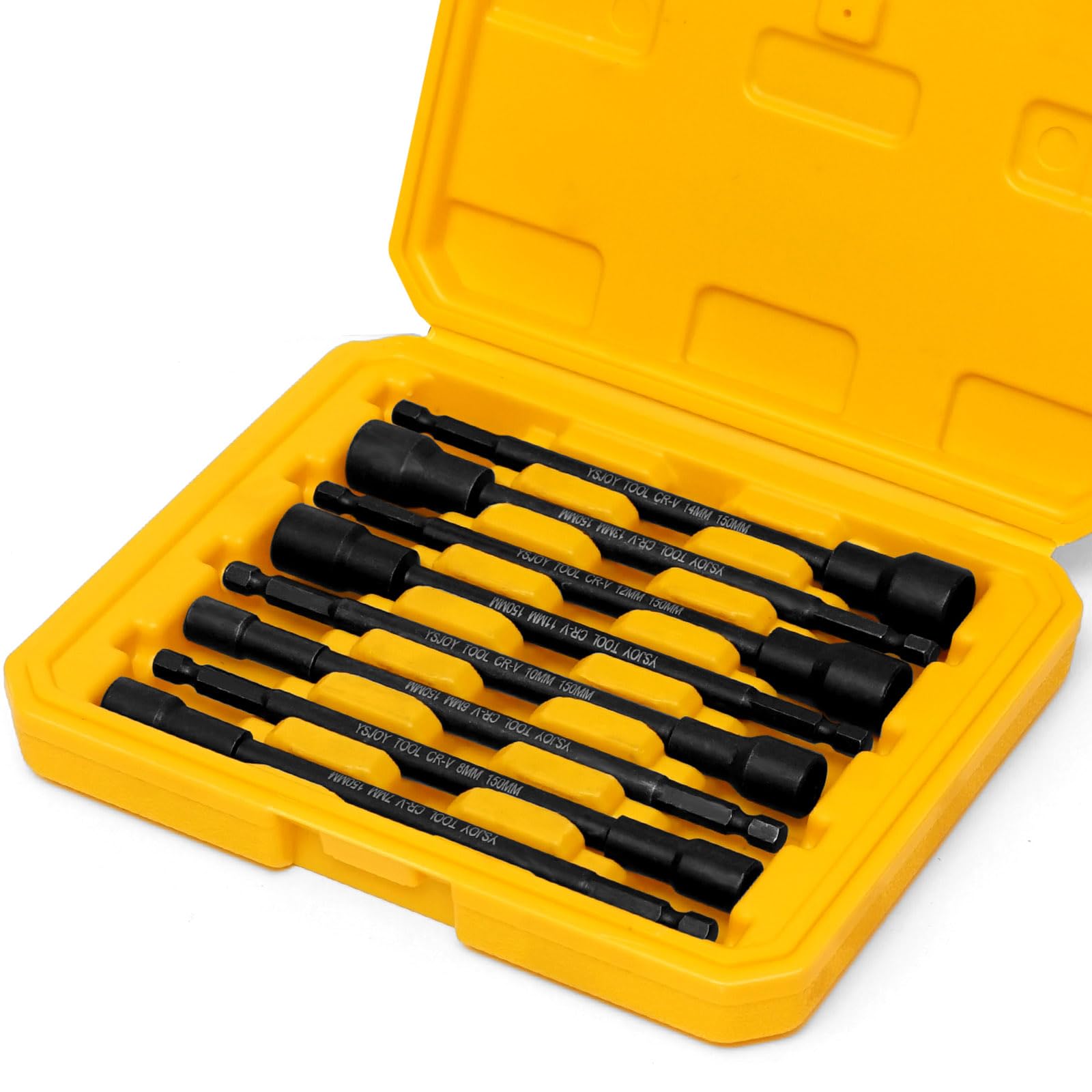 8 PCS Long Magnetic Nut Driver Set - 6 Inches Metric, 1/4 Inch Hex Shank for Impact Drill - Cr-V Steel - Perfect for Automotive Repair, Construction & DIY Projects