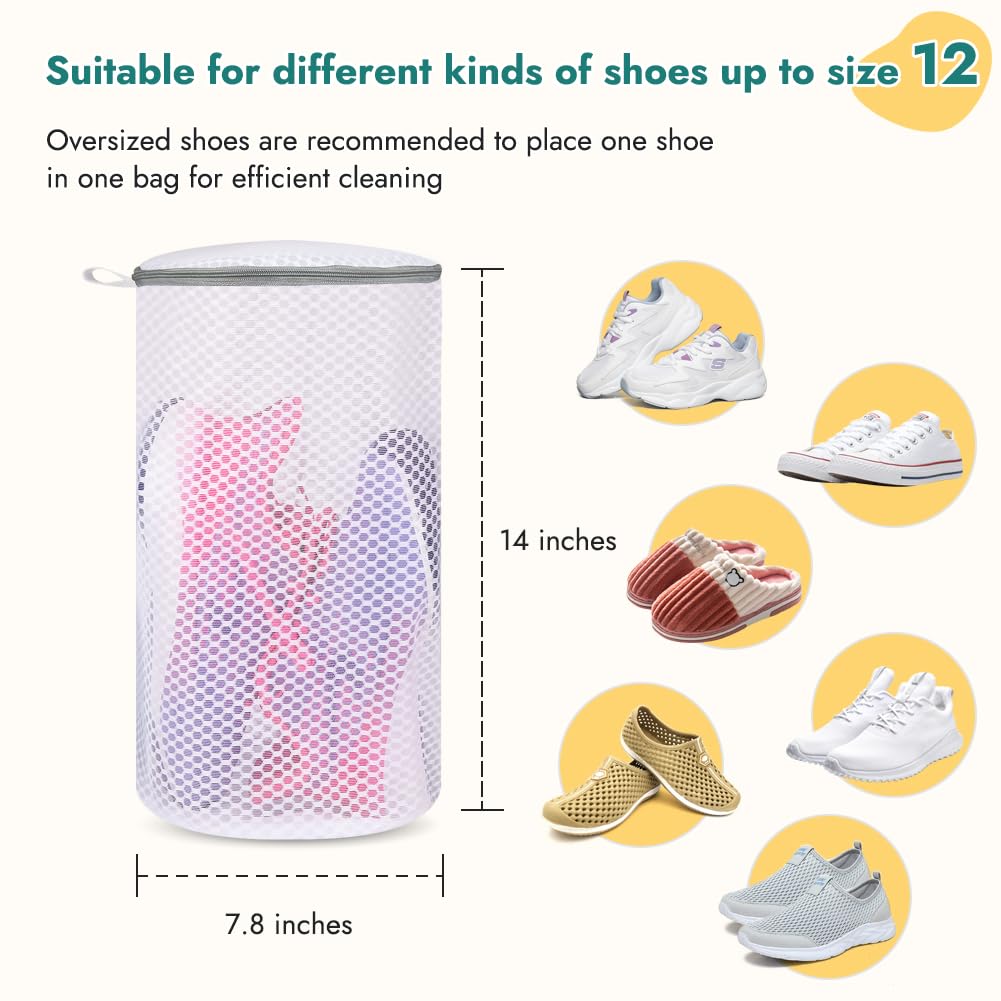 Tenn Well 2-Pack Honeycomb Mesh Laundry Bags for Shoes - 7.8 x 14 Inch Washing Machine Bags for Sneakers, Tennis Shoes, Socks & Delicates - Perfect for Travel, Gym & Home Laundry Care