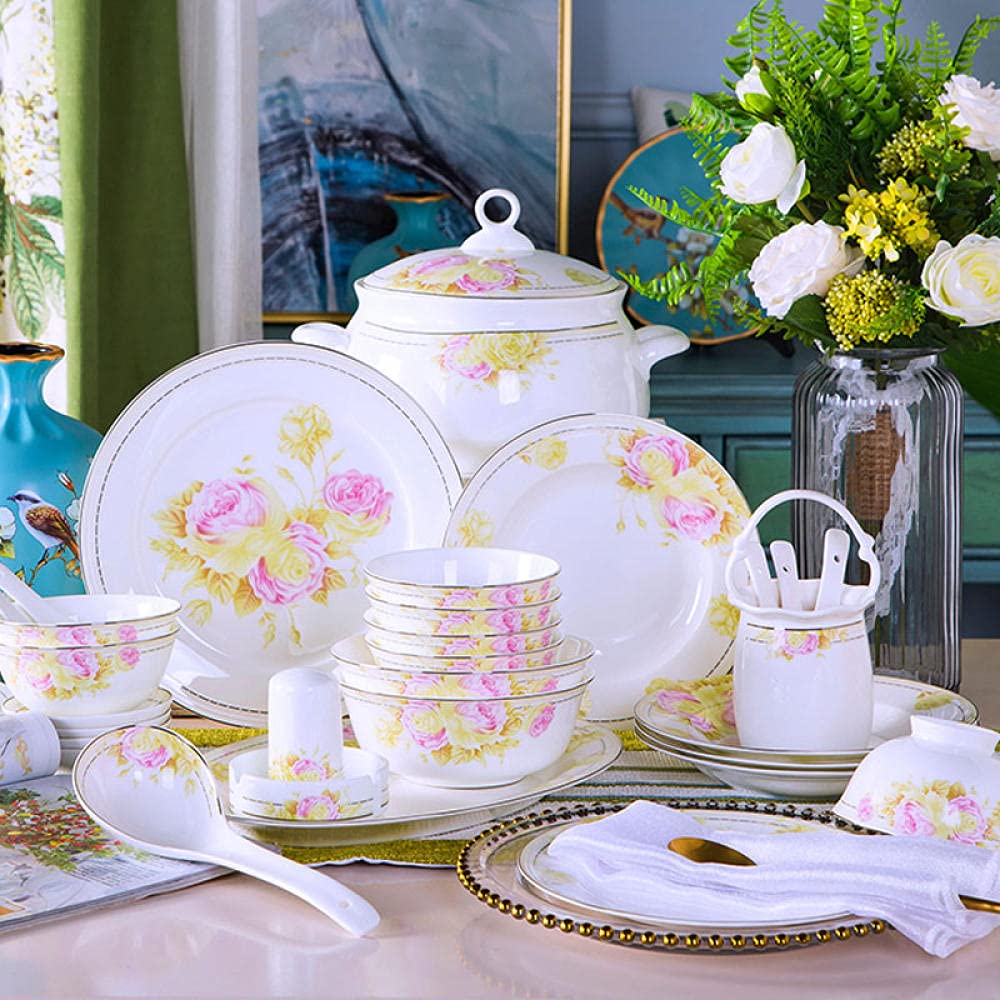 60-Piece Jingdezhen Ceramic Dinnerware Set - Chinese Soup Bowls, Salad Plates, Noodle Dishes & Tableware for Asian Cuisine | Perfect for Home Dining, Restaurants & Gifts