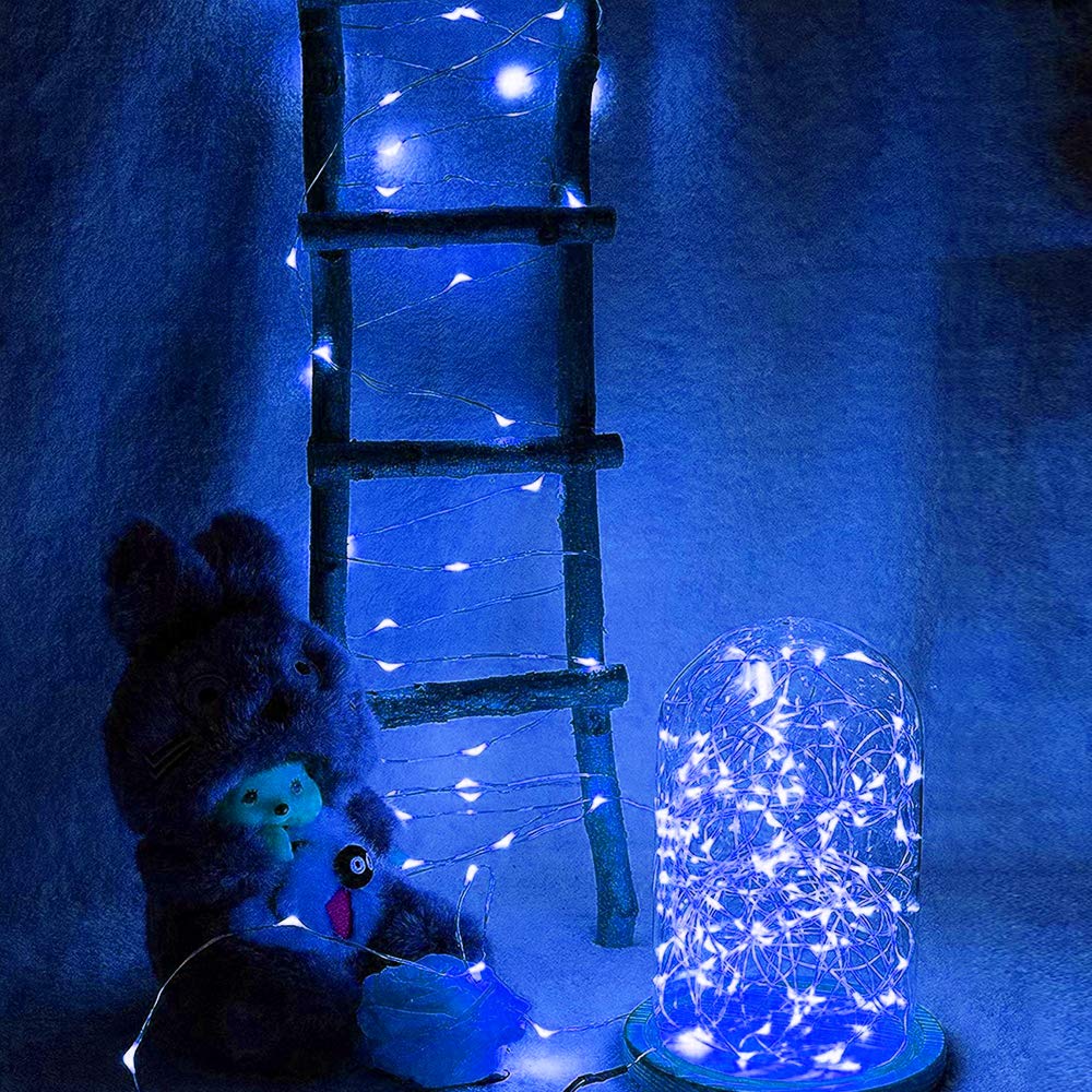 XUNATA 33ft LED String Lights with Remote Control - 100 LED 8 Modes Dimmable Outdoor Christmas Lights | Waterproof Copper Wire Fairy Lights for Holiday, Patio, Garden, Wedding & Party Decor (Blue)