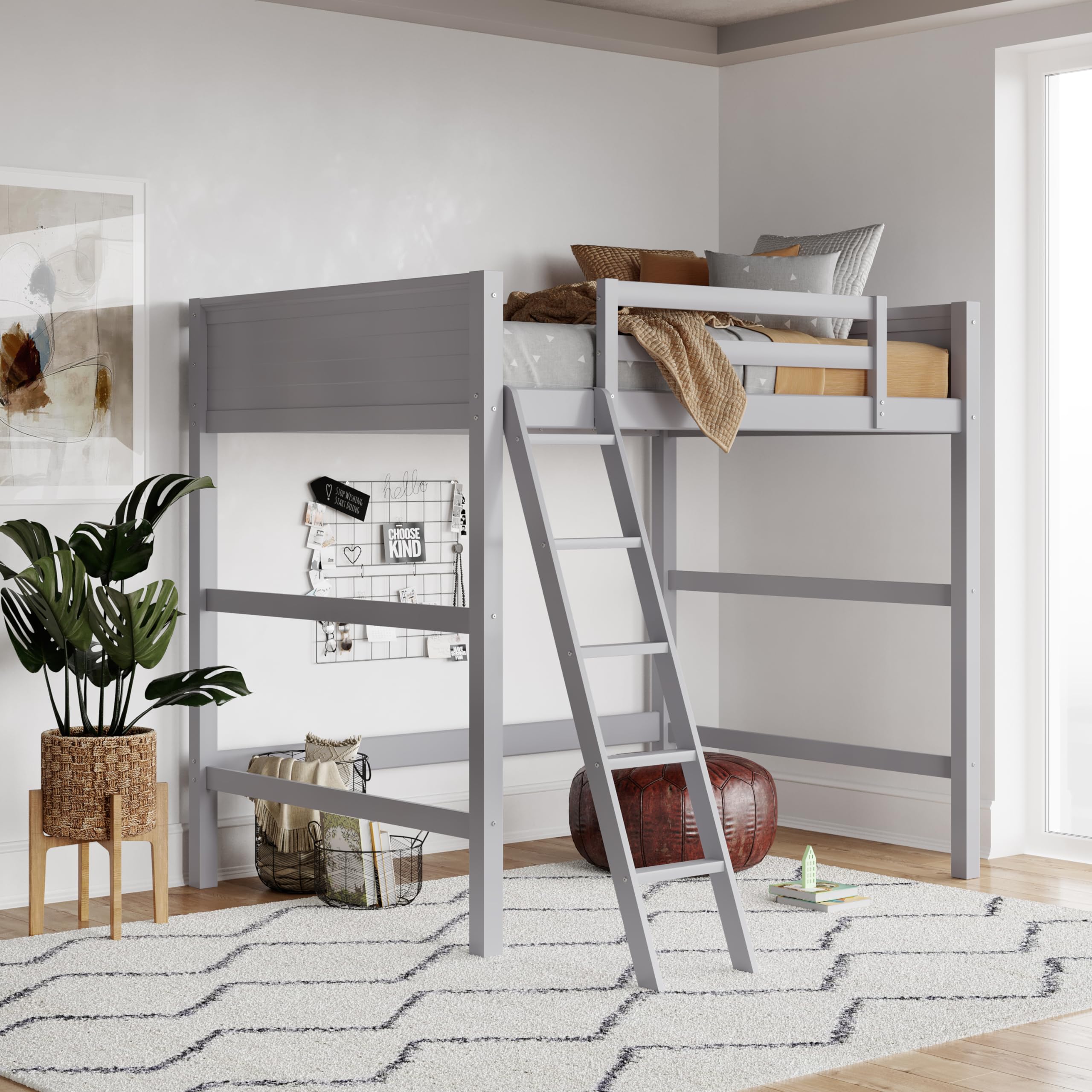 Dorel Living Denver Full Size Wood Loft Bed for Kids - Gray Wooden Frame | Perfect for Small Bedrooms, Dorms & Space-Saving Kids' Rooms