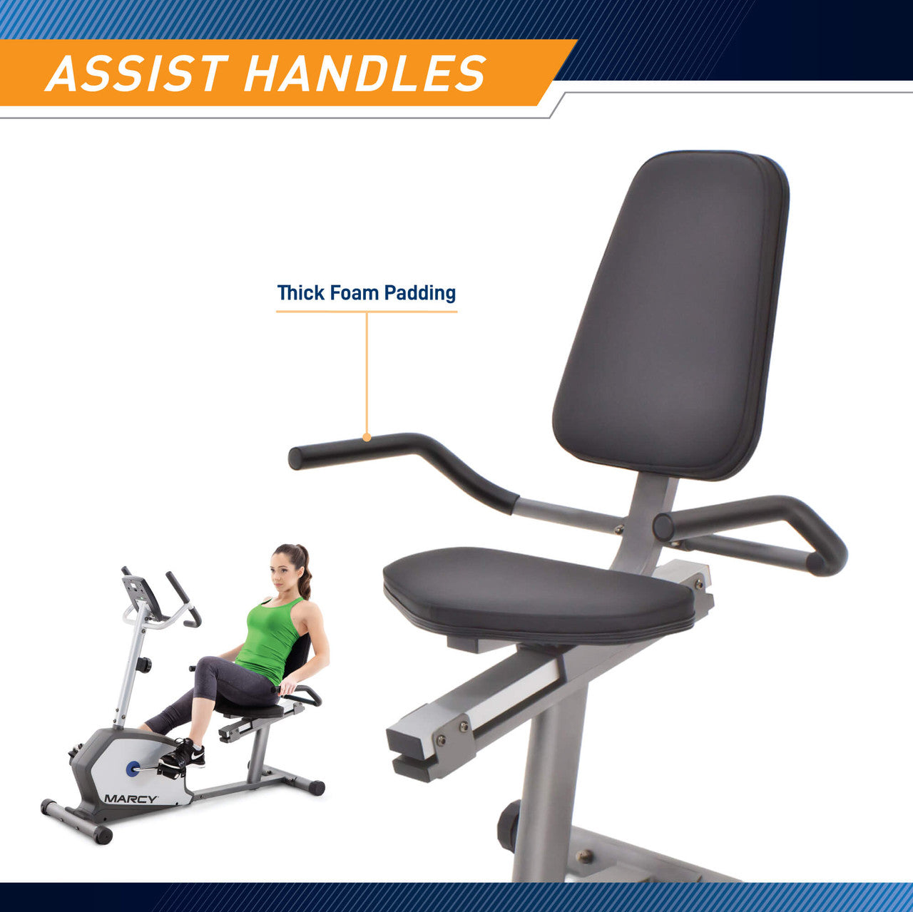 Marcy Recumbent Exercise Bike NS-1201R - Comfortable Seated Cycling for Home Gym, Cardio Workout & Low-Impact Training - Perfect for Seniors, Physical Therapy & Indoor Fitness