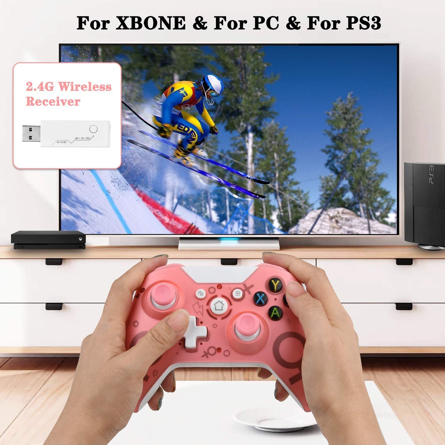 Xbox One Wireless Controller - Compatible with Xbox One, PC & PS3, Pink Gamepad Joystick for Gaming (No Headset Jack) | Perfect for Casual & Competitive Gaming, Home Entertainment & Multiplayer Sessions